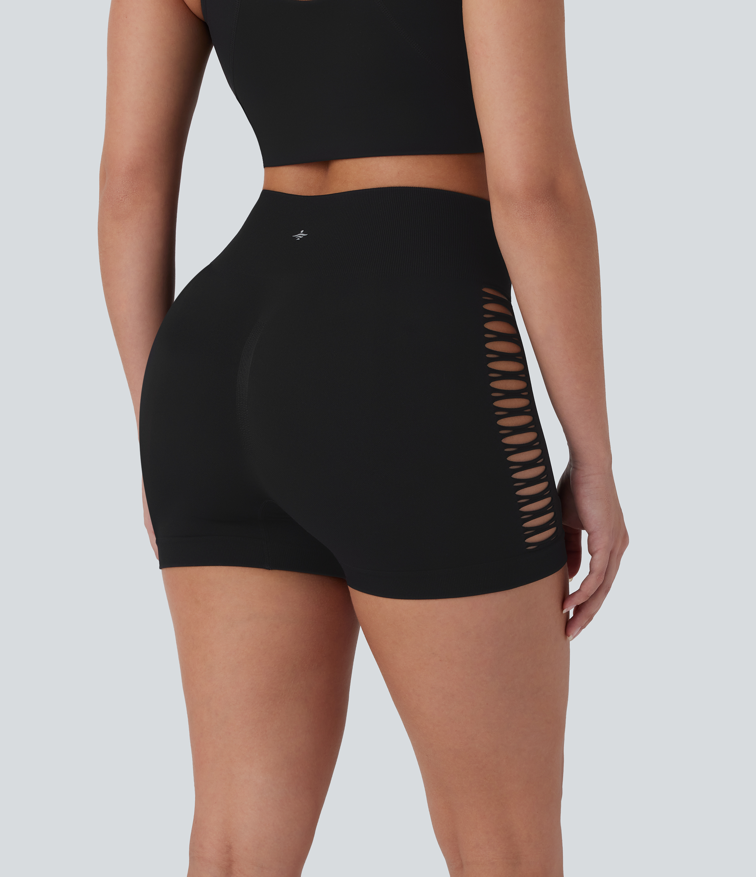 Halara Seamless Flow High Waisted Cut Out Yoga Biker Shorts 3``  - Black - S biker shorts women black biker shorts womens biker shorts 