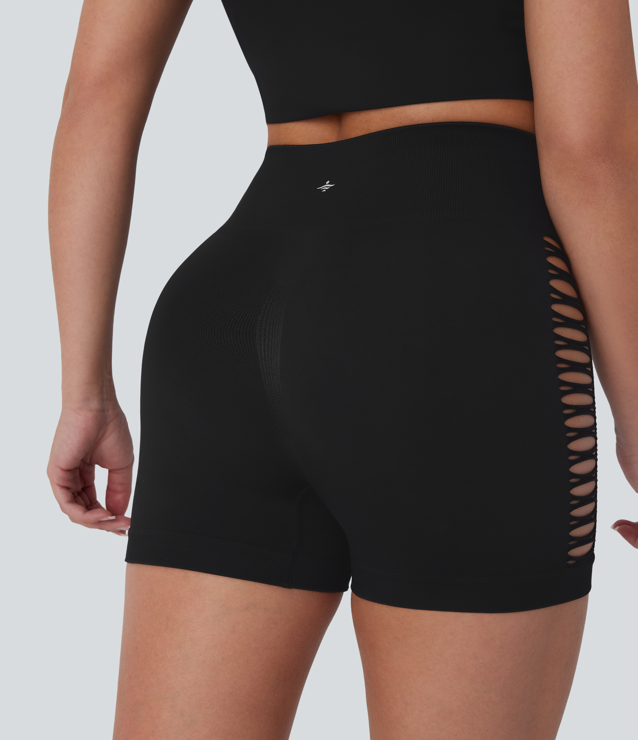 Halara Seamless Flow High Waisted Cut Out Yoga Biker Shorts 3``  - Black - S biker shorts women black biker shorts womens biker shorts 