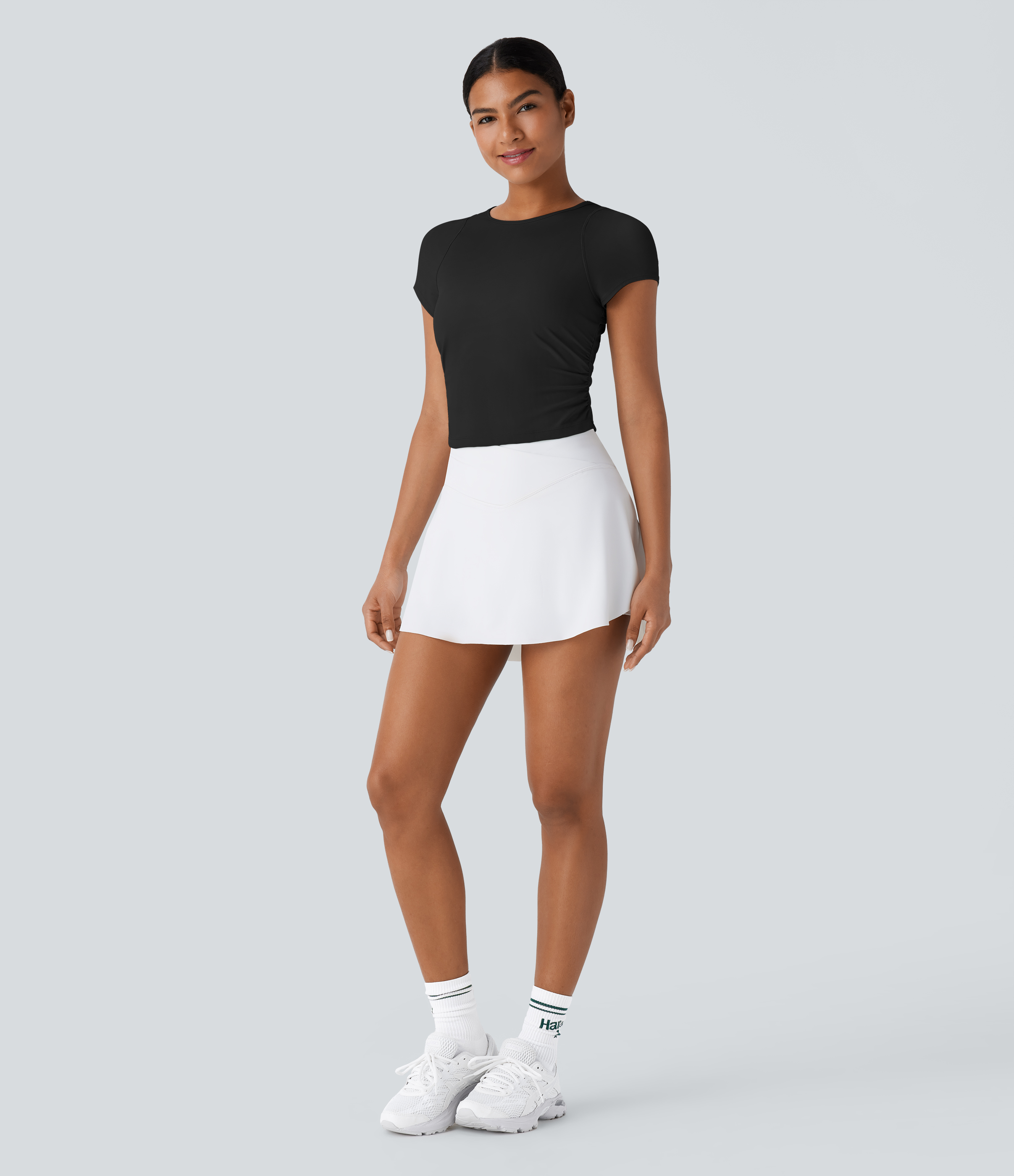 Halara Softlyzeroв„ў Airy Cut Out Ruched Curved Hem Slim Cool Touch Tennis Sports Top  - Black - XS 
