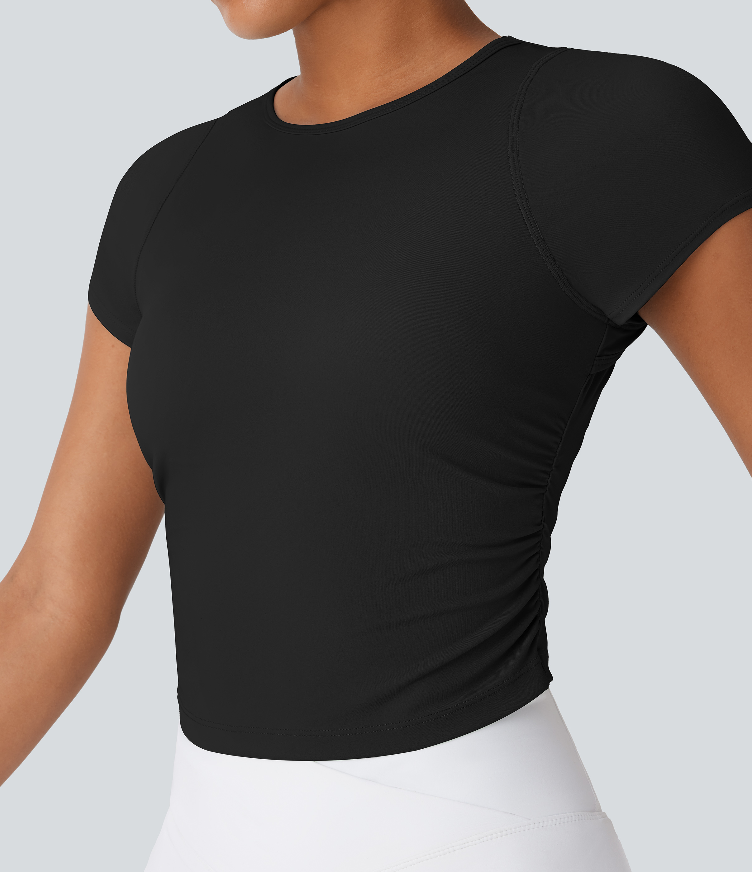 Halara Softlyzeroв„ў Airy Cut Out Ruched Curved Hem Slim Cool Touch Tennis Sports Top  - Black - XS 