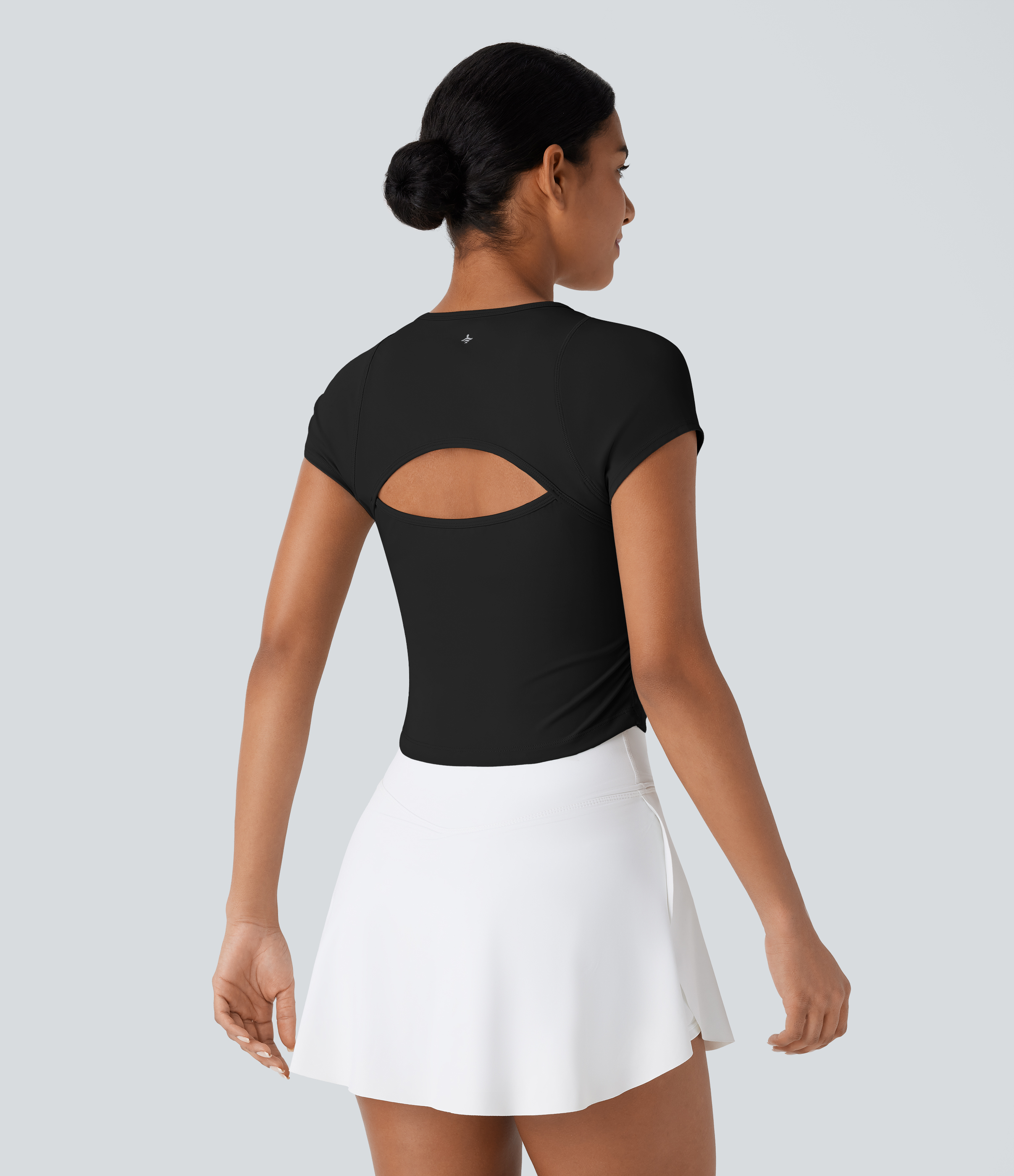 Halara Softlyzeroв„ў Airy Cut Out Ruched Curved Hem Slim Cool Touch Tennis Sports Top  - Black - XS 