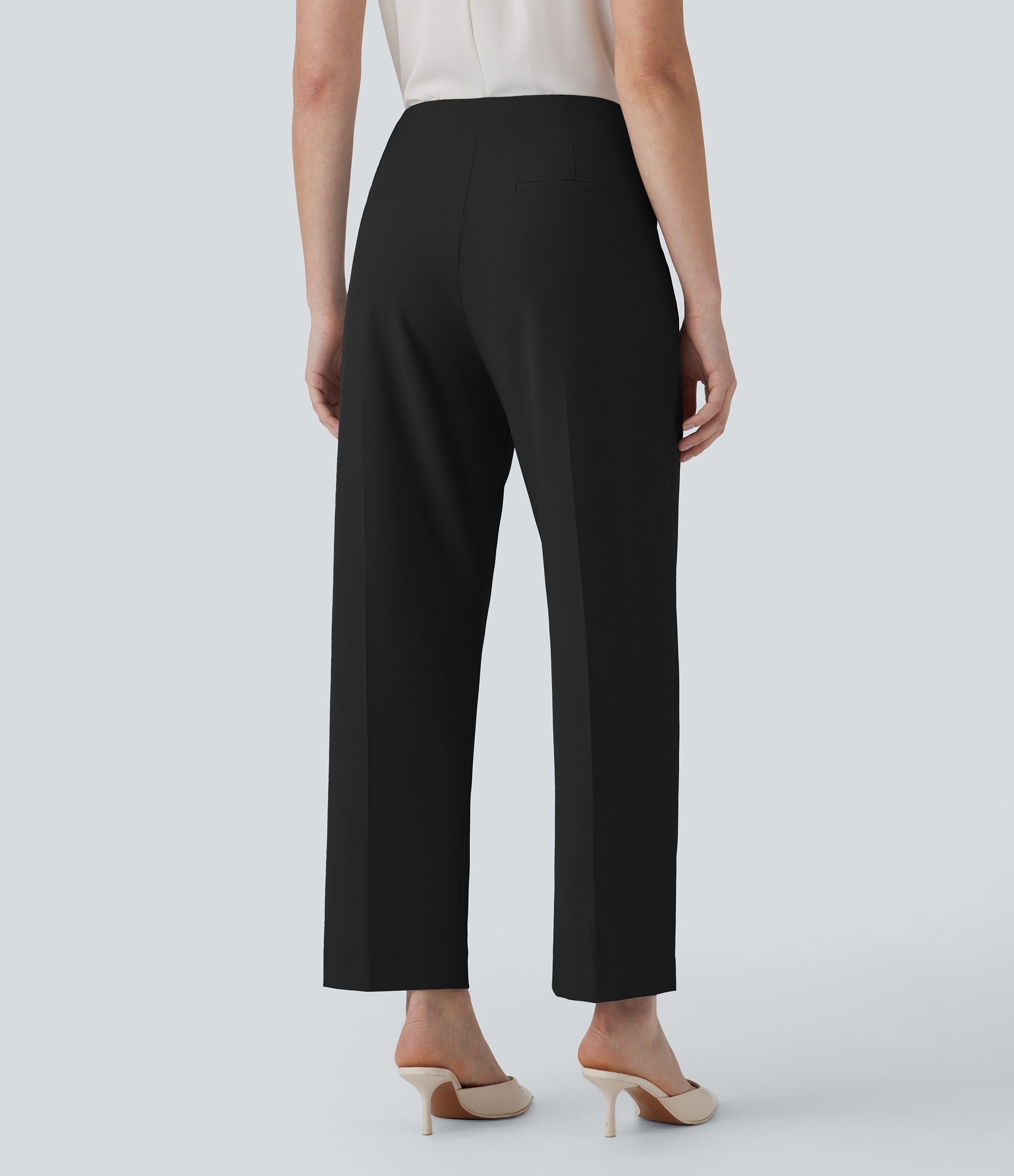 Halara High Waisted Invisible Zipper Side Pocket Work Tapered Pants  - Black - L(regular) sweatpants jogger pants stacked sweatpants 