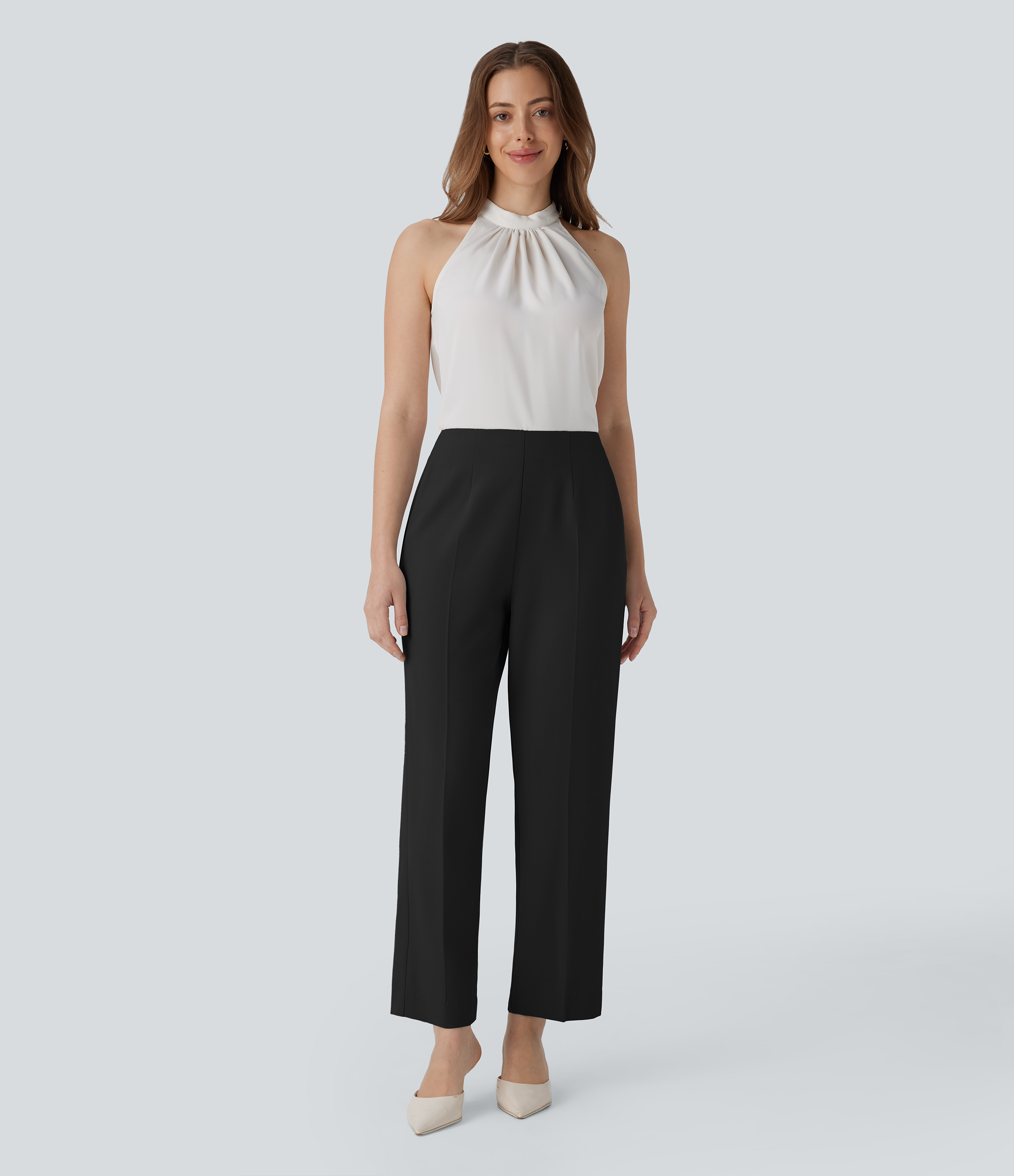 Halara High Waisted Invisible Zipper Side Pocket Work Tapered Pants  - Black - L(regular) sweatpants jogger pants stacked sweatpants 