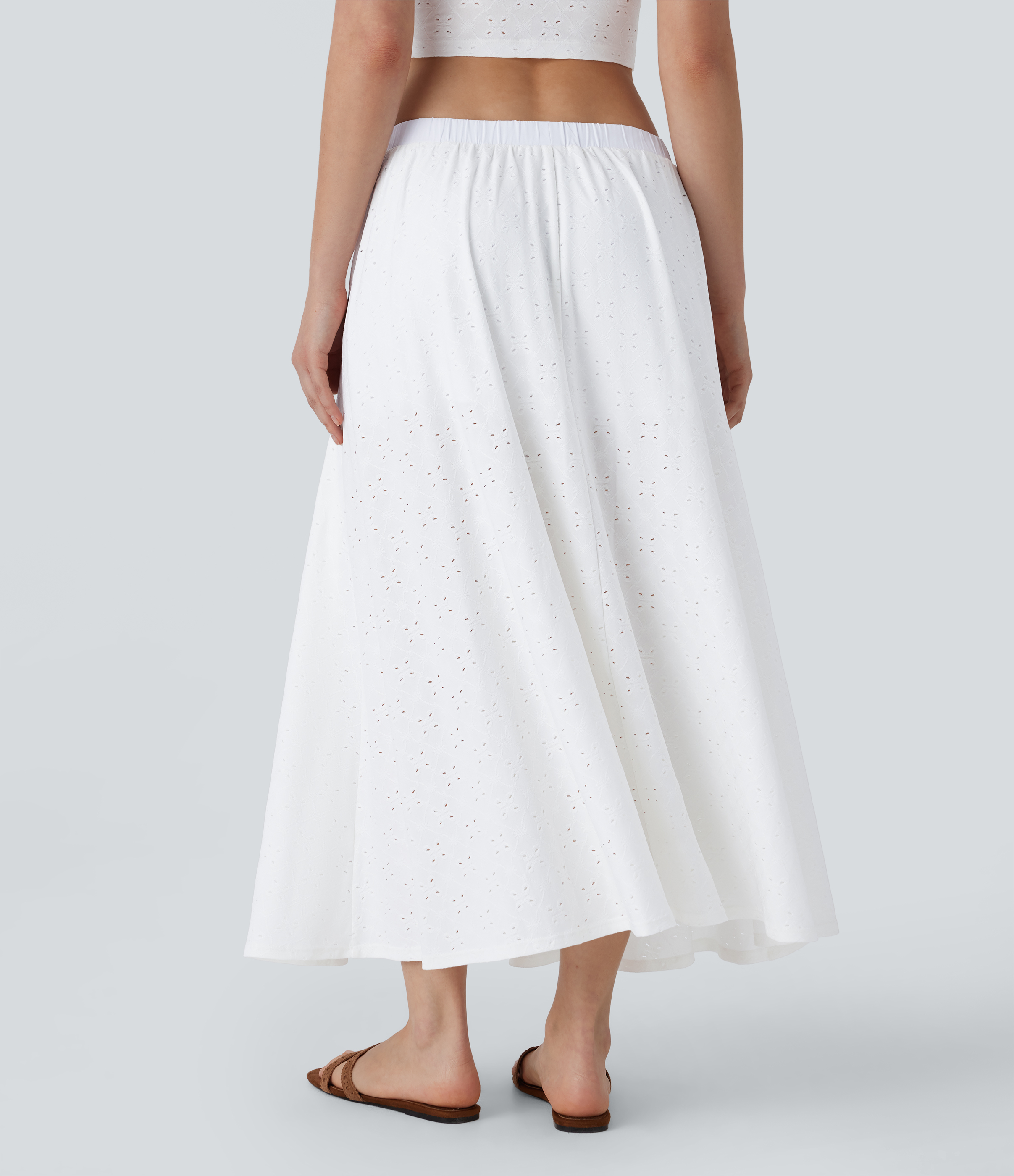 Halara Mid Low Rise Side Pocket 2-in-1 Cut Out Flowy Midi Resort Skirt  - White - L(regular) 
