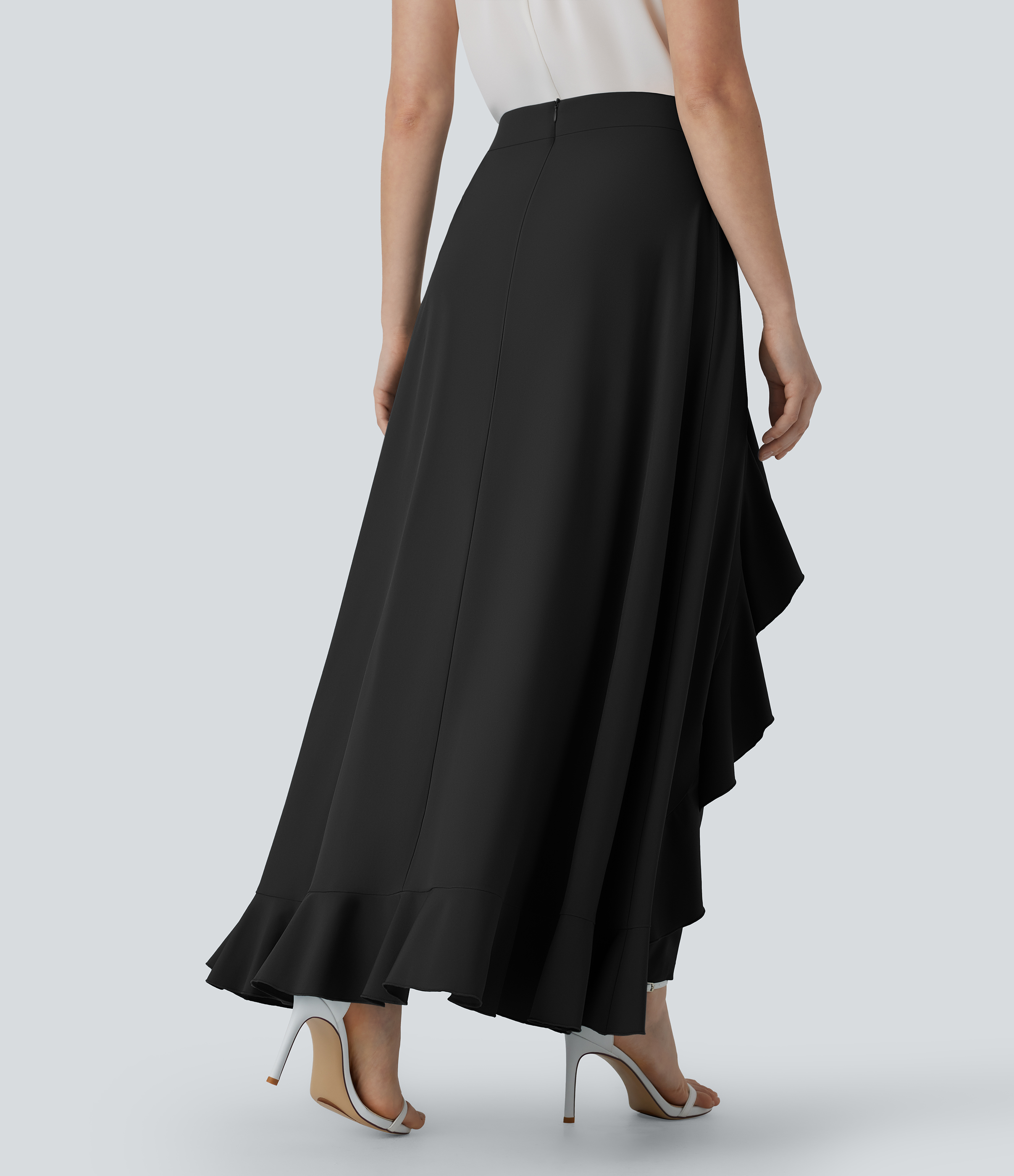 Halara Breezefulв„ў High Waisted Tie Front Invisible Zipper Side Pocket Ruffle Flowy Quick Dry Work Pants  - Black - XS(regular) sweatpants 