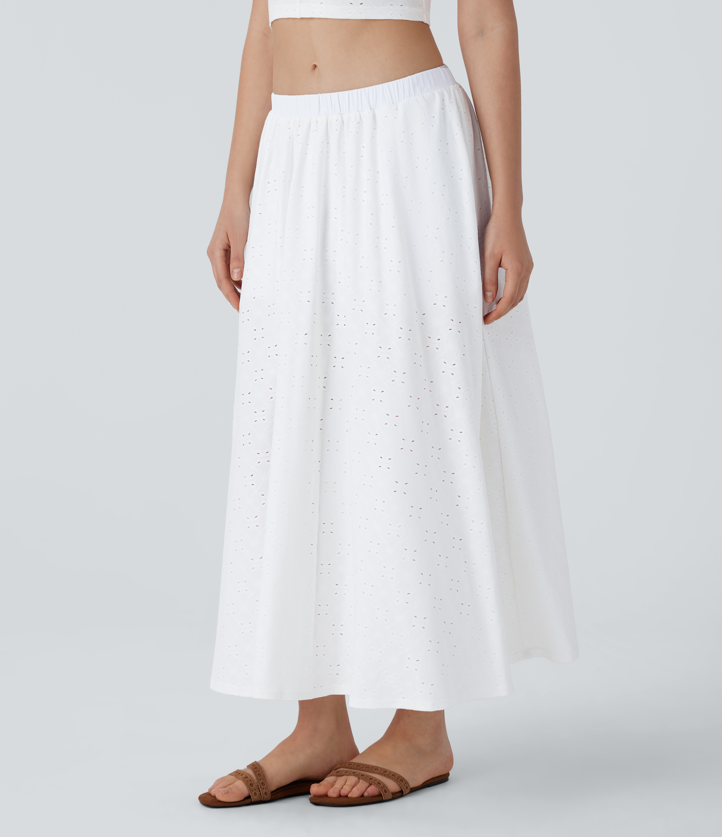 Halara Mid Low Rise Side Pocket 2-in-1 Cut Out Flowy Midi Resort Skirt  - White - L(regular) 