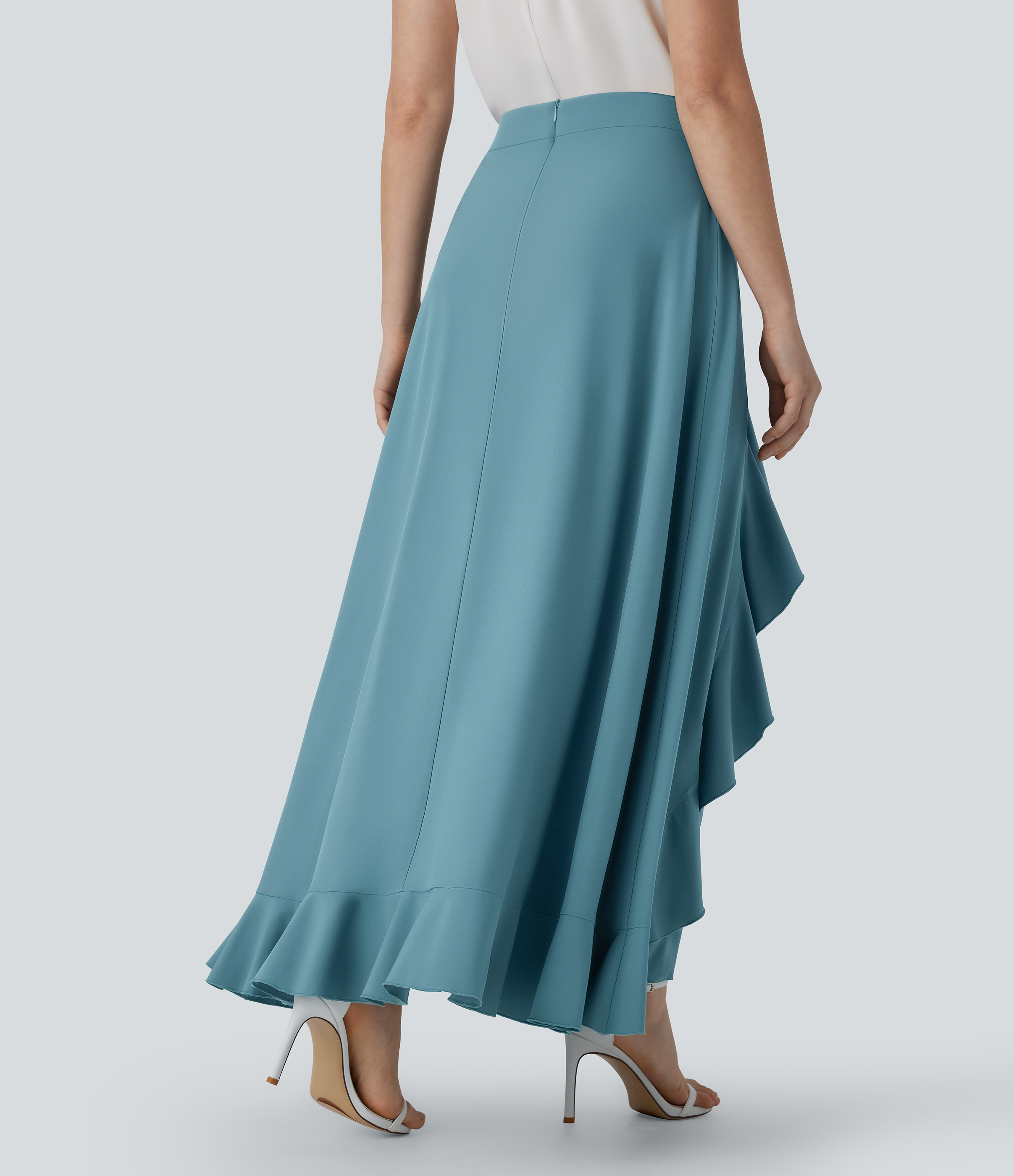 Stone Blue Pantalón Breezeful™ oficina secado rápido holgado volante bolsillo lateral cierre invisible tiro alto / 2