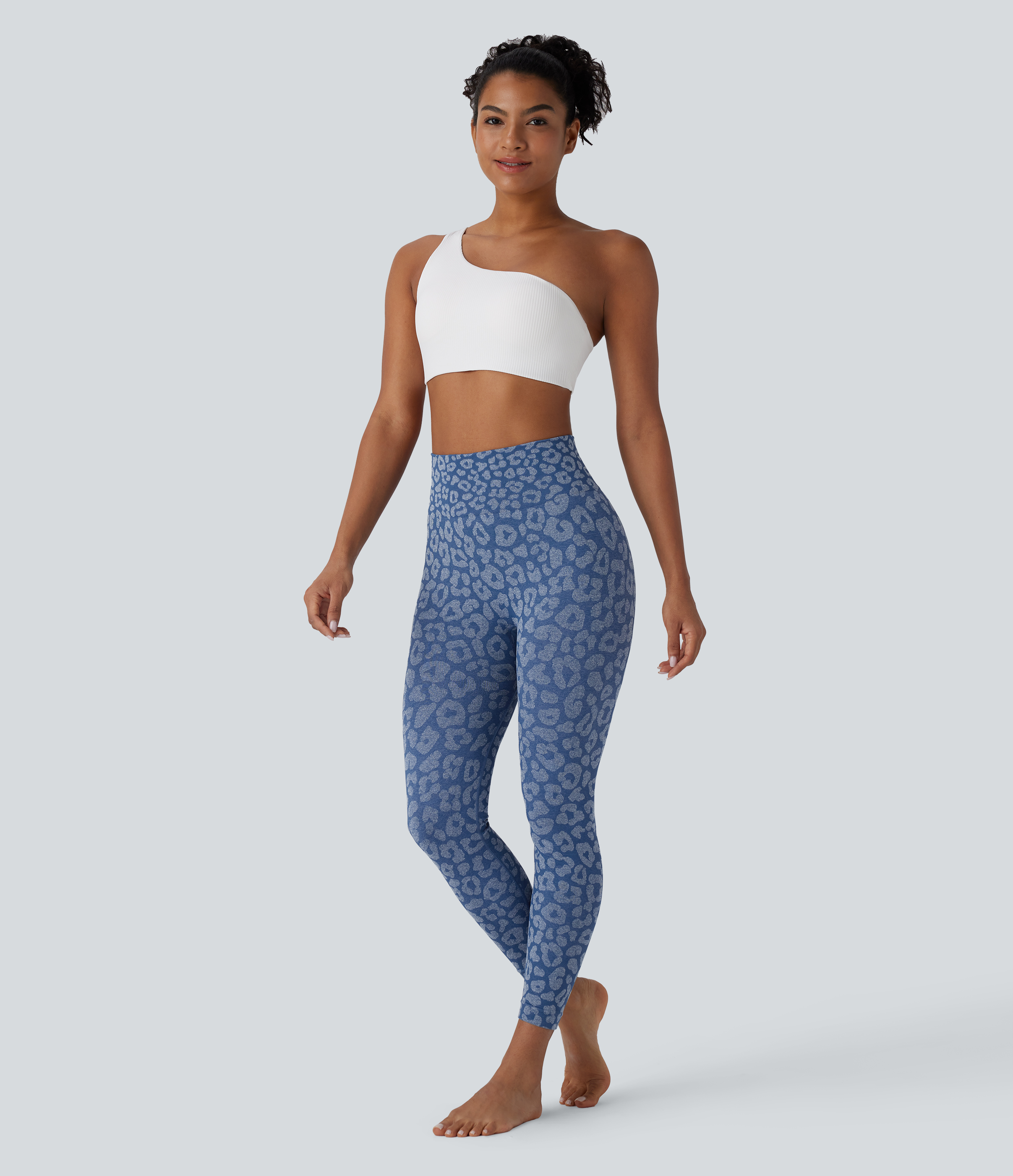 Halara Seamless Flow High Waisted Leopard 7/8 Yoga Leggings  - True Navy - XS(7/8) gym leggings leggings with pockets leggings with butt lift 