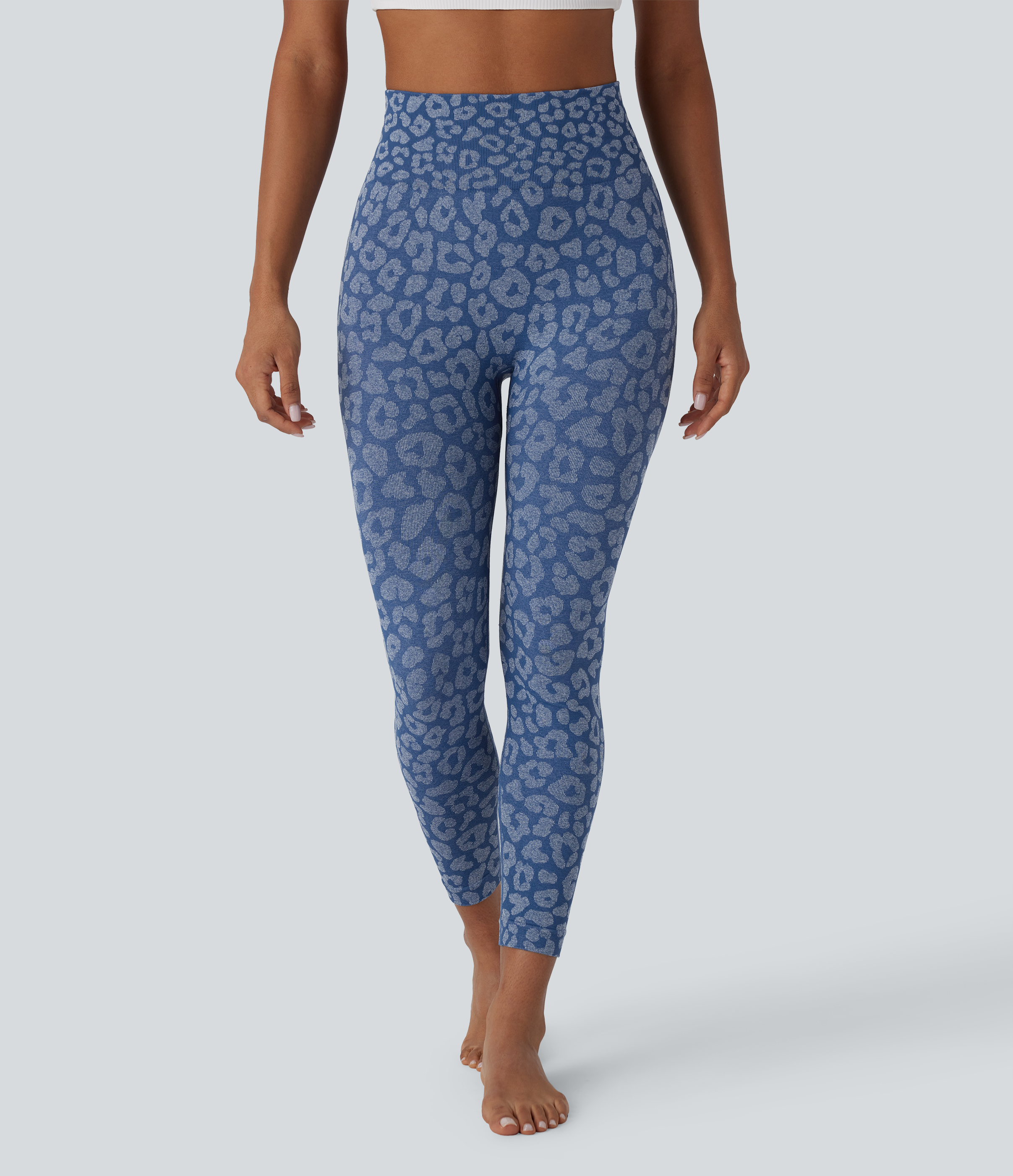 Halara Seamless Flow High Waisted Leopard 7/8 Yoga Leggings  - True Navy - XS(7/8) gym leggings leggings with pockets leggings with butt lift 