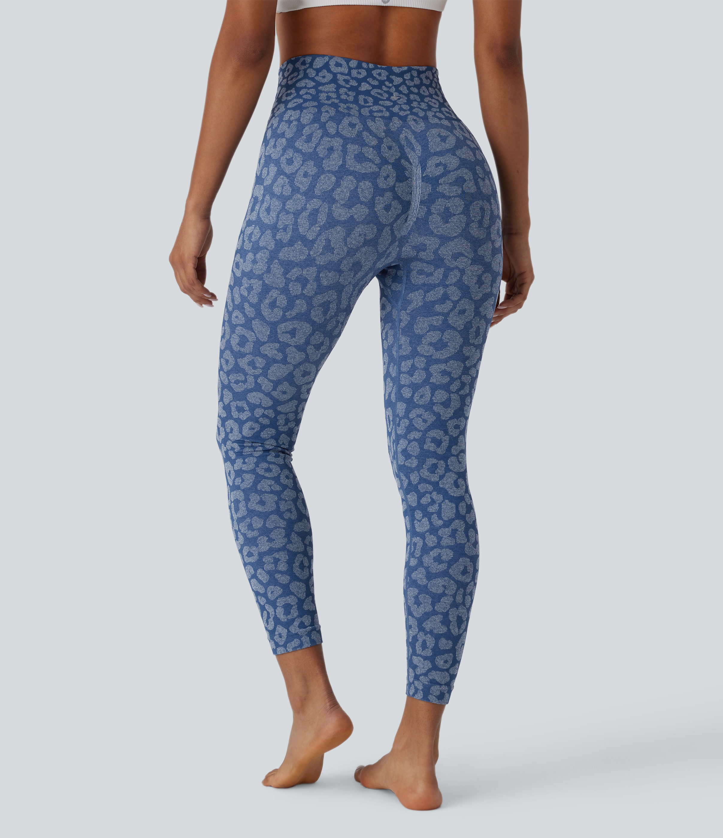 Halara Seamless Flow High Waisted Leopard 7/8 Yoga Leggings  - True Navy - XS(7/8) gym leggings leggings with pockets leggings with butt lift 