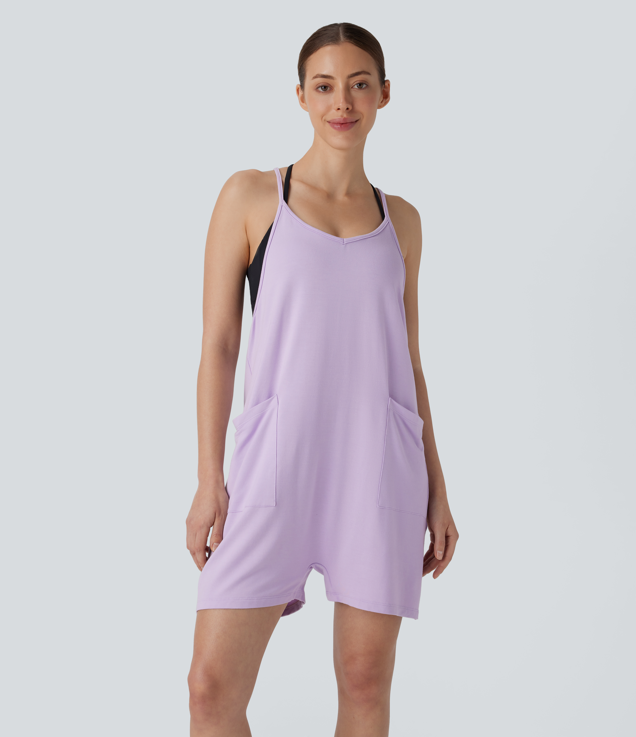 V Neck Sleeveless Side Pocket Casual Slip Jumpsuit