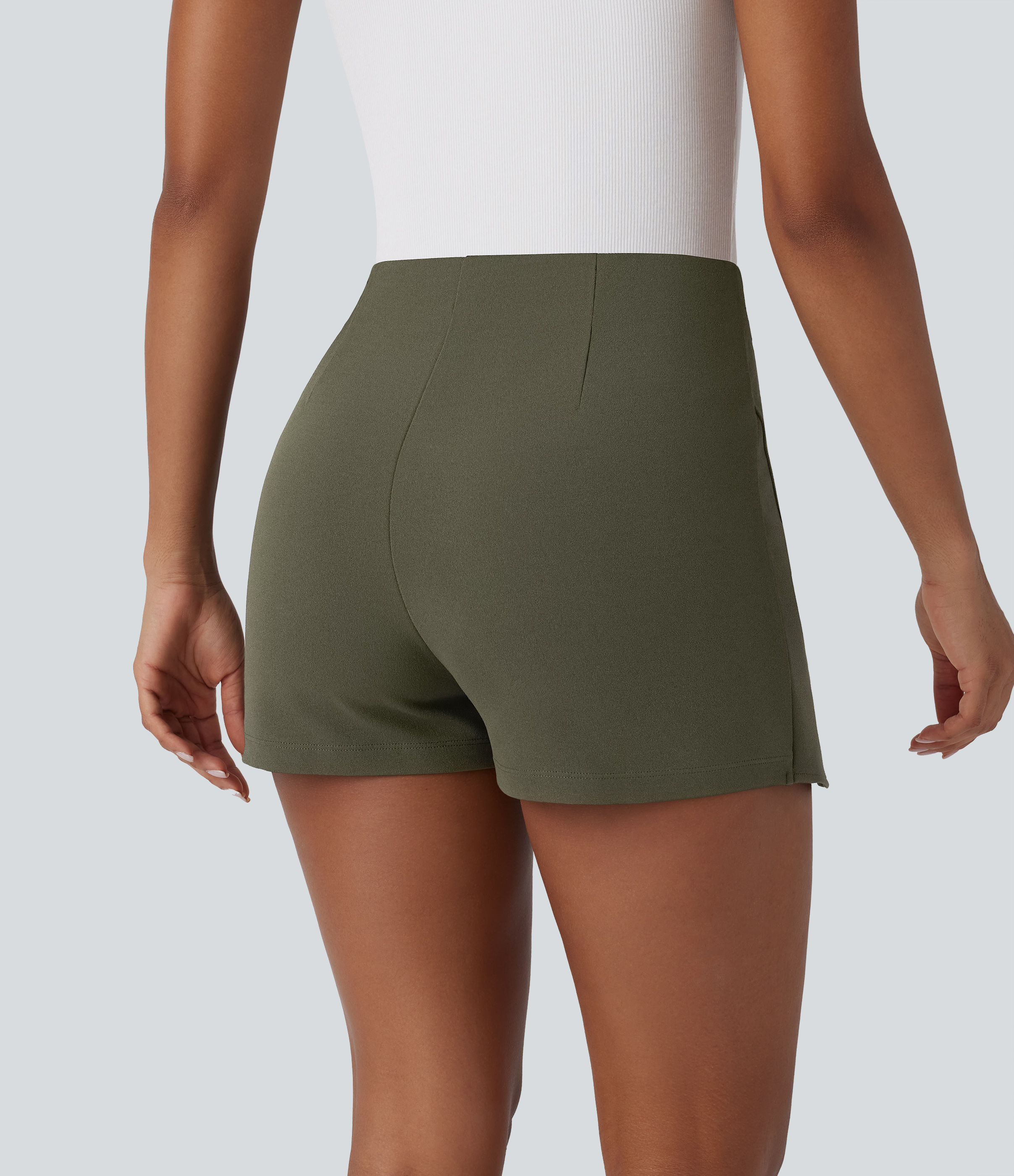Halara High Waisted Invisible Zipper Split Mini Work Skort  - Twilight Green - XS(regular) 