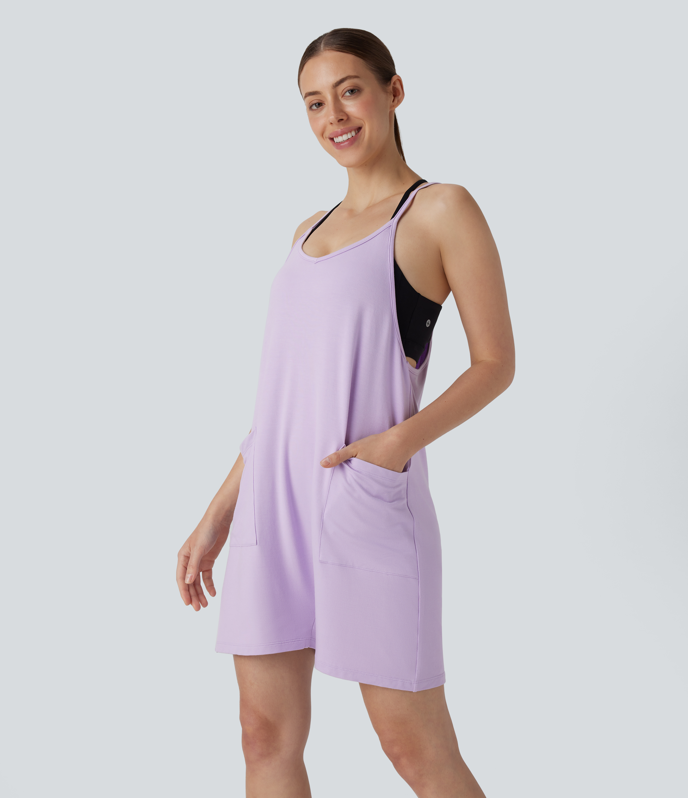 V Neck Sleeveless Pocket Casual Slip Jumpsuit