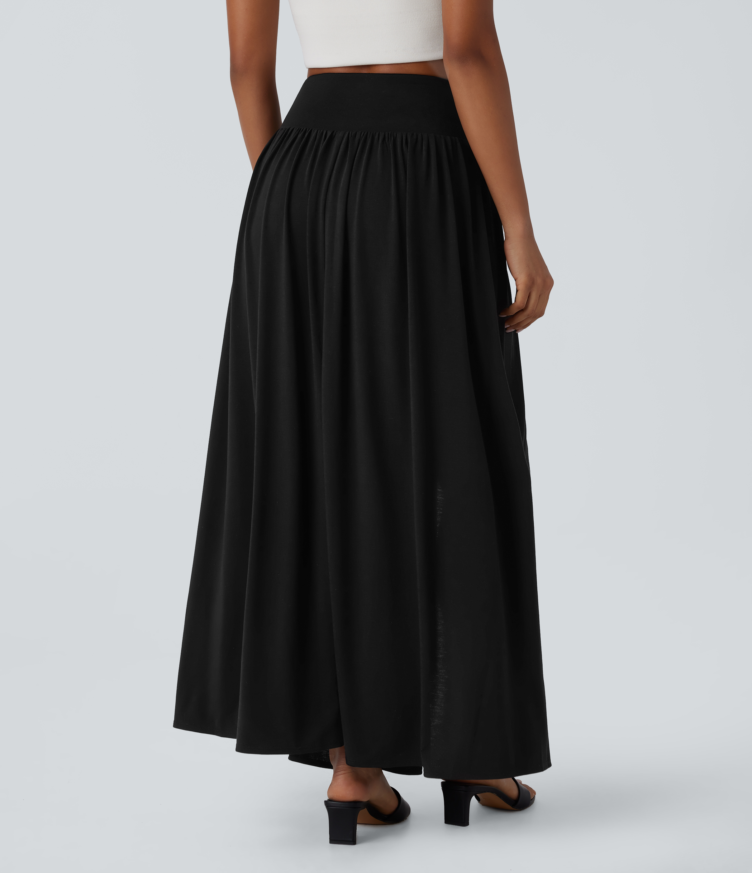 Halara High Waisted Split 2-in-1 Flowy Maxi Casual Skirt  - Black - S(regular) 