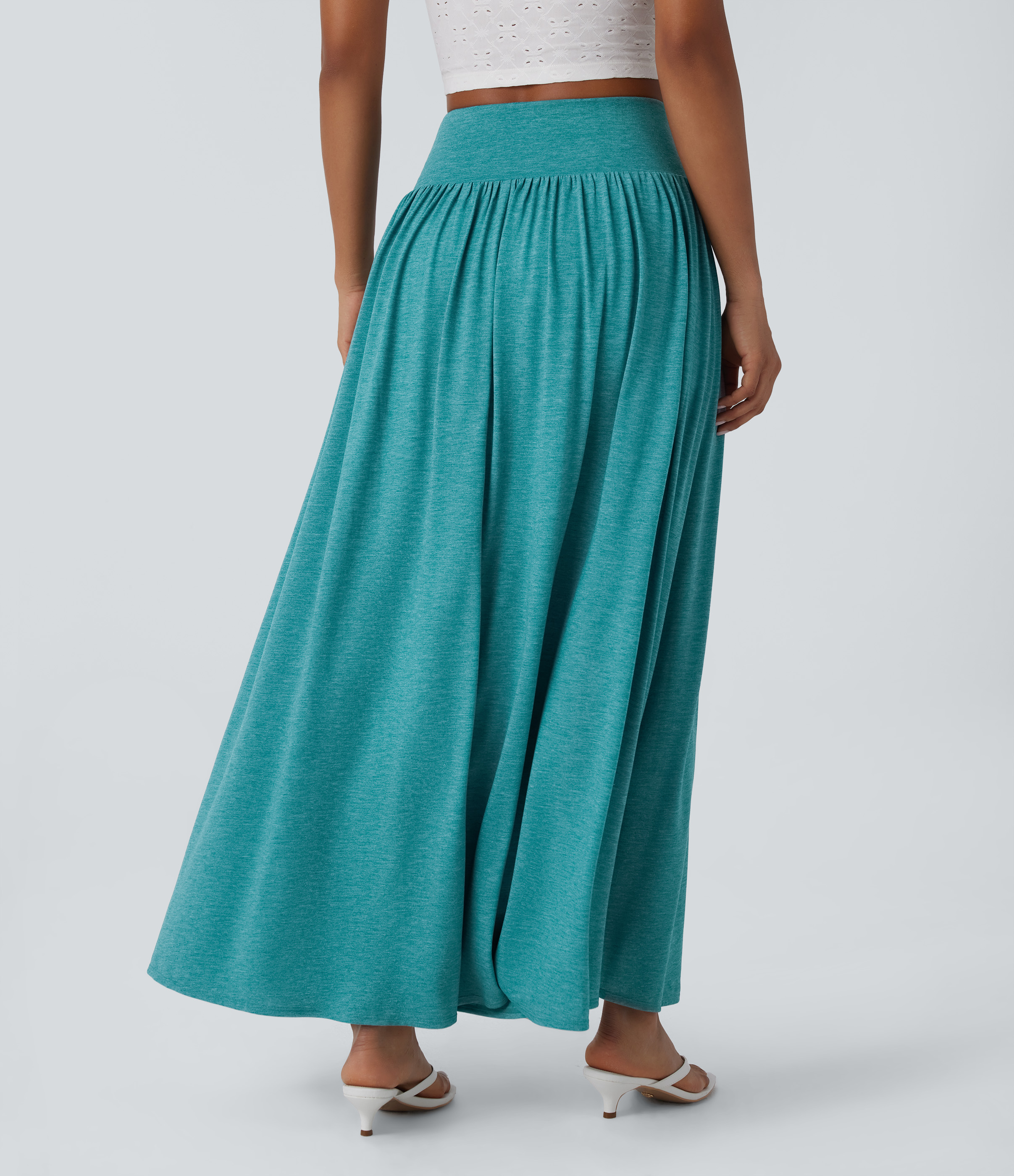 Halara High Waisted Split 2-in-1 Flowy Maxi Casual Skirt  - Stone Green Floral Yarn - L(regular) 