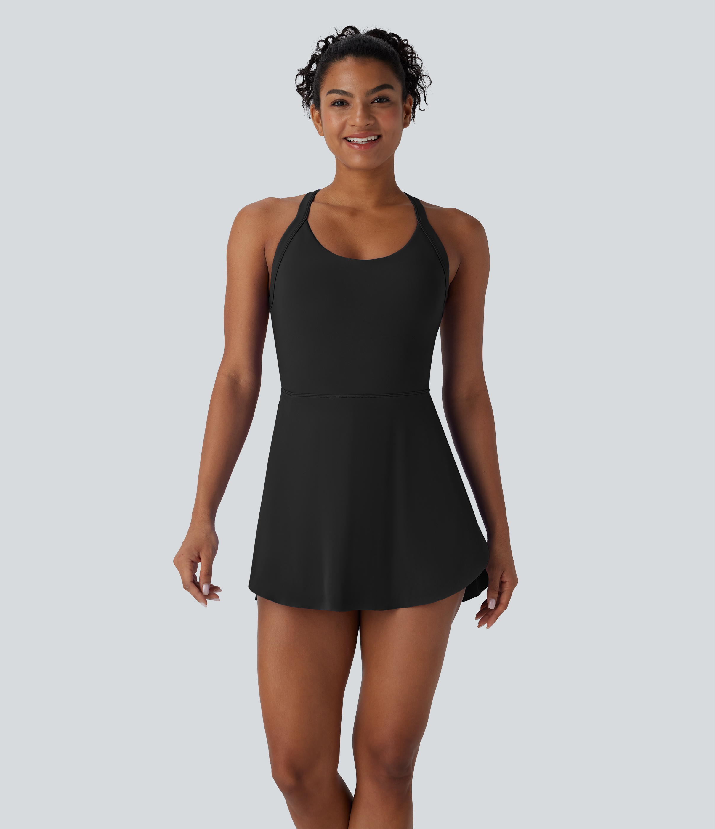 Halara Softlyzeroв„ў Airy Backless Twisted 2-in-1 Side Pocket Split Curved Hem Cool Touch Dance Active Dress-Easy Peezy Edition Workout Dress - Black - XL 