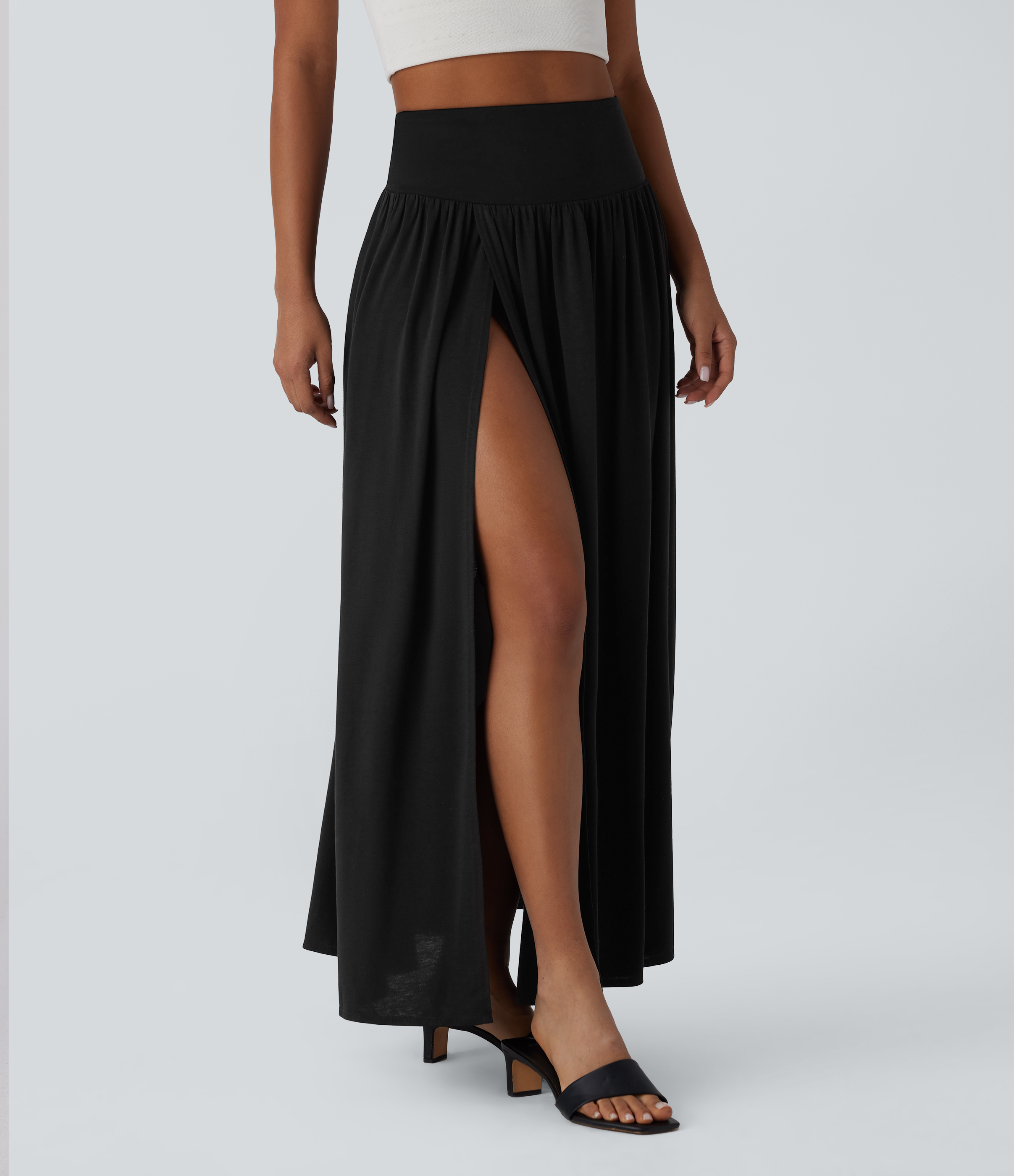 Halara High Waisted Split 2-in-1 Flowy Maxi Casual Skirt  - Black - S(regular) 