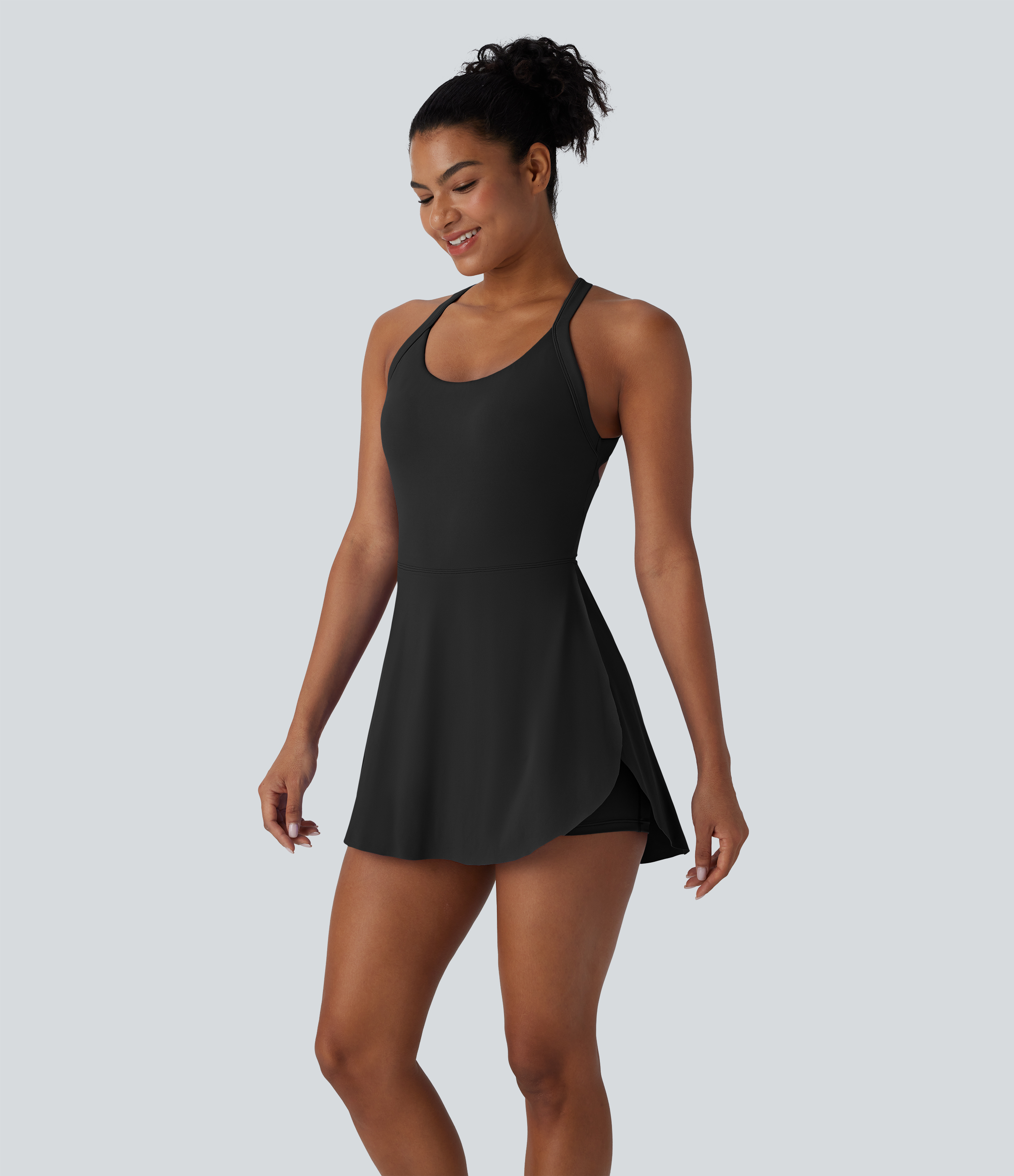 Halara Softlyzeroв„ў Airy Backless Twisted 2-in-1 Side Pocket Split Curved Hem Cool Touch Dance Active Dress-Easy Peezy Edition Workout Dress - Black - XL 