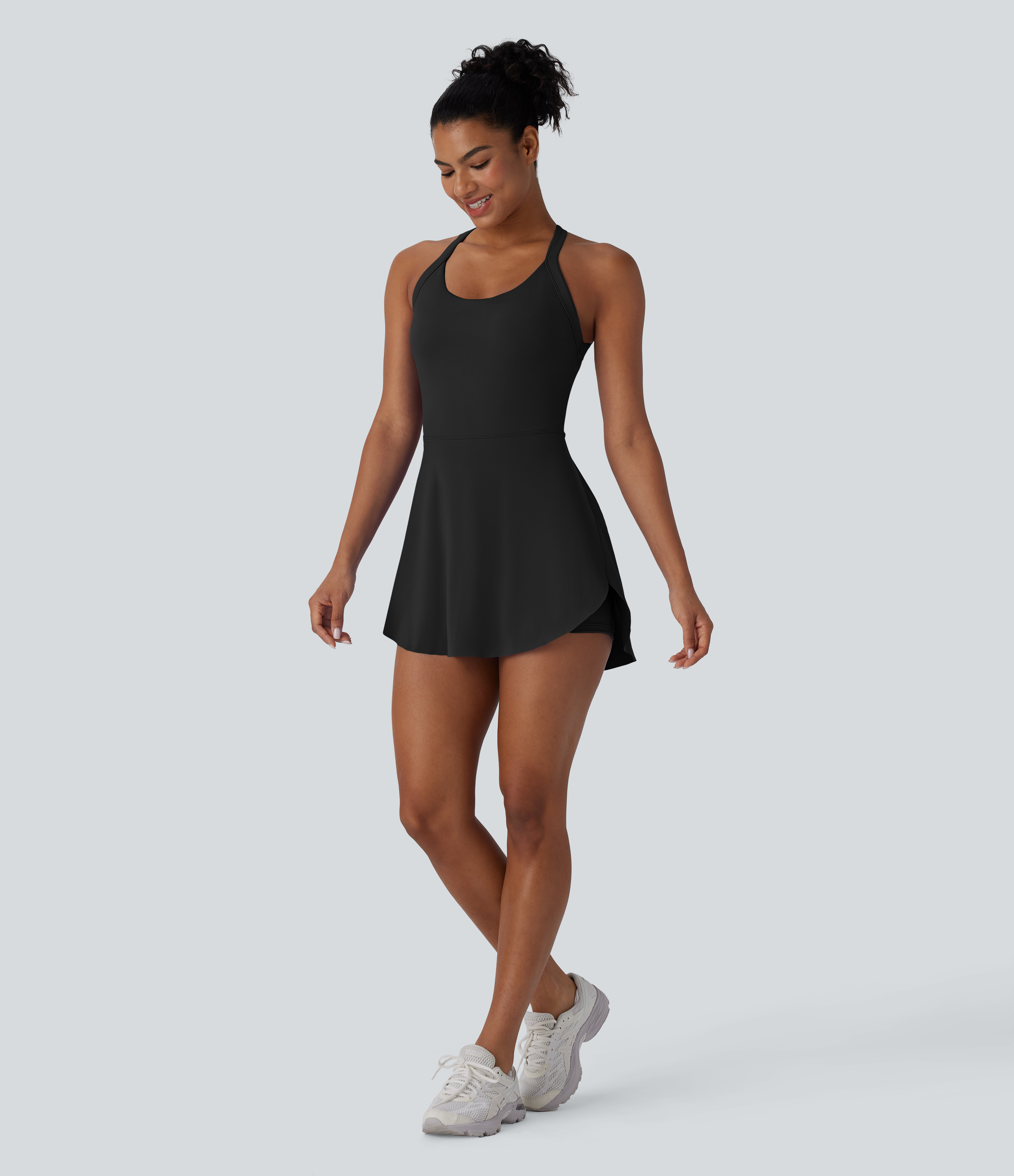 Halara Softlyzeroв„ў Airy Backless Twisted 2-in-1 Side Pocket Split Curved Hem Cool Touch Dance Active Dress-Easy Peezy Edition Workout Dress - Black - XL 