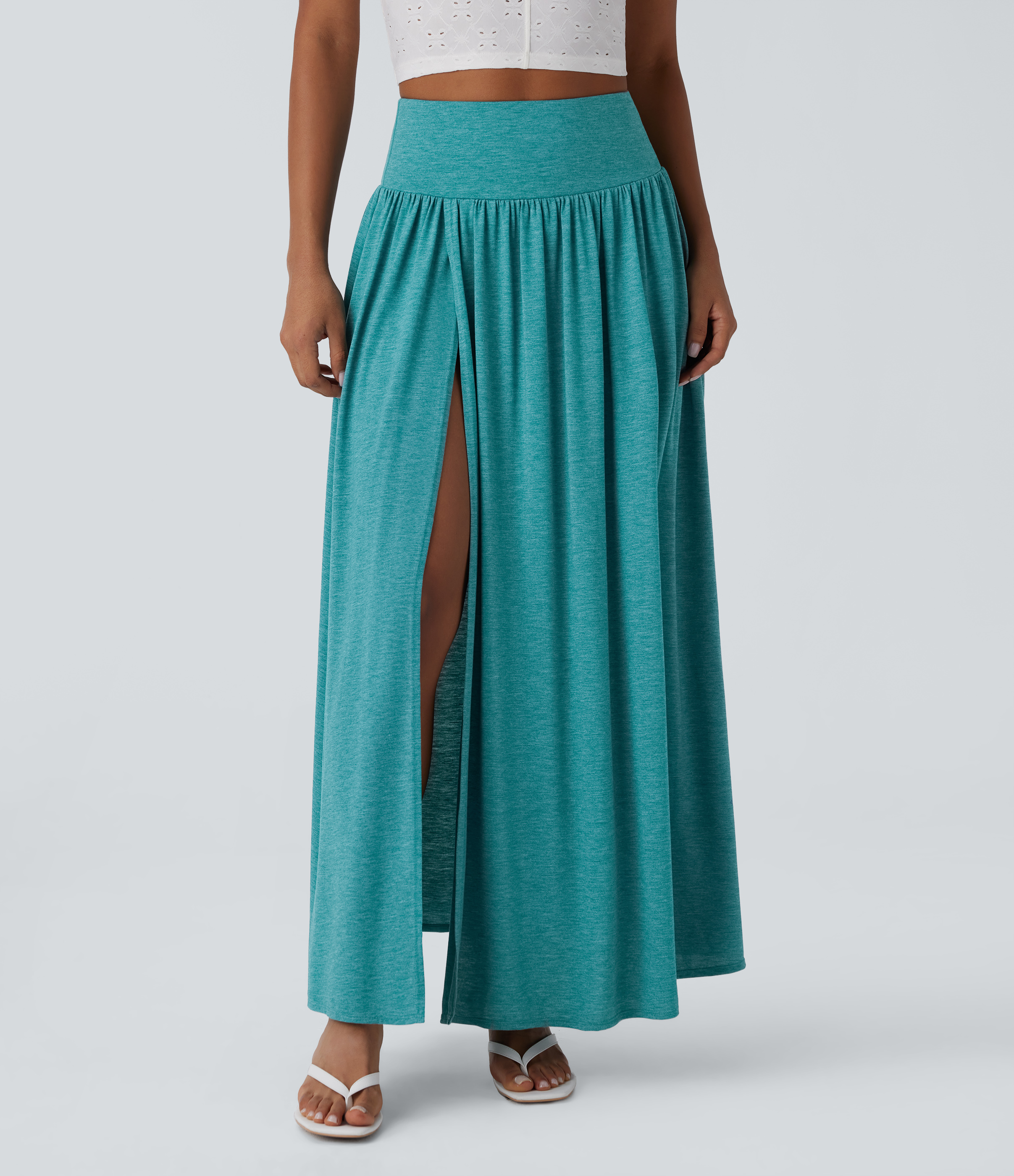 High Waisted 2-in-1 Flowy Maxi Casual Skirt