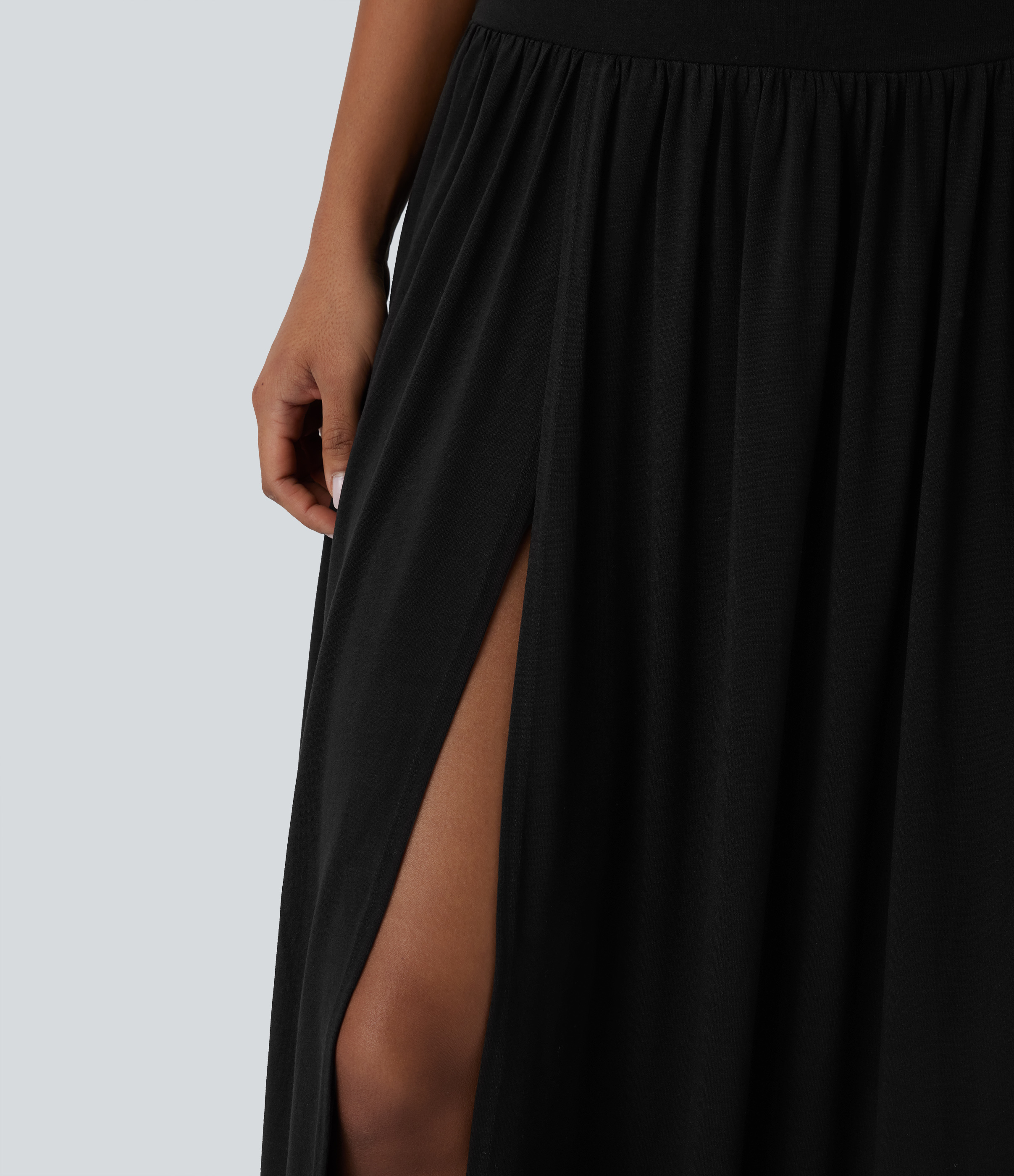 Halara High Waisted Split 2-in-1 Flowy Maxi Casual Skirt  - Black - S(regular) 