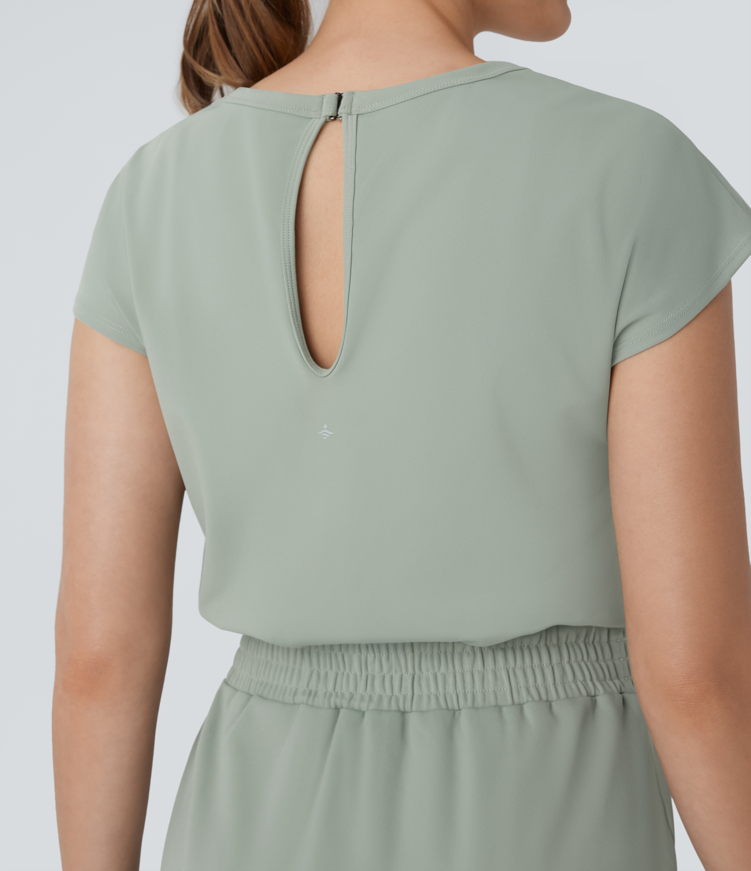Halara Round Neck Short Sleeve 2-in-1 Side Pocket Split Mini Yoga Active Dress-Easy Peezy Edition Workout Dress - Asparagus - XL 