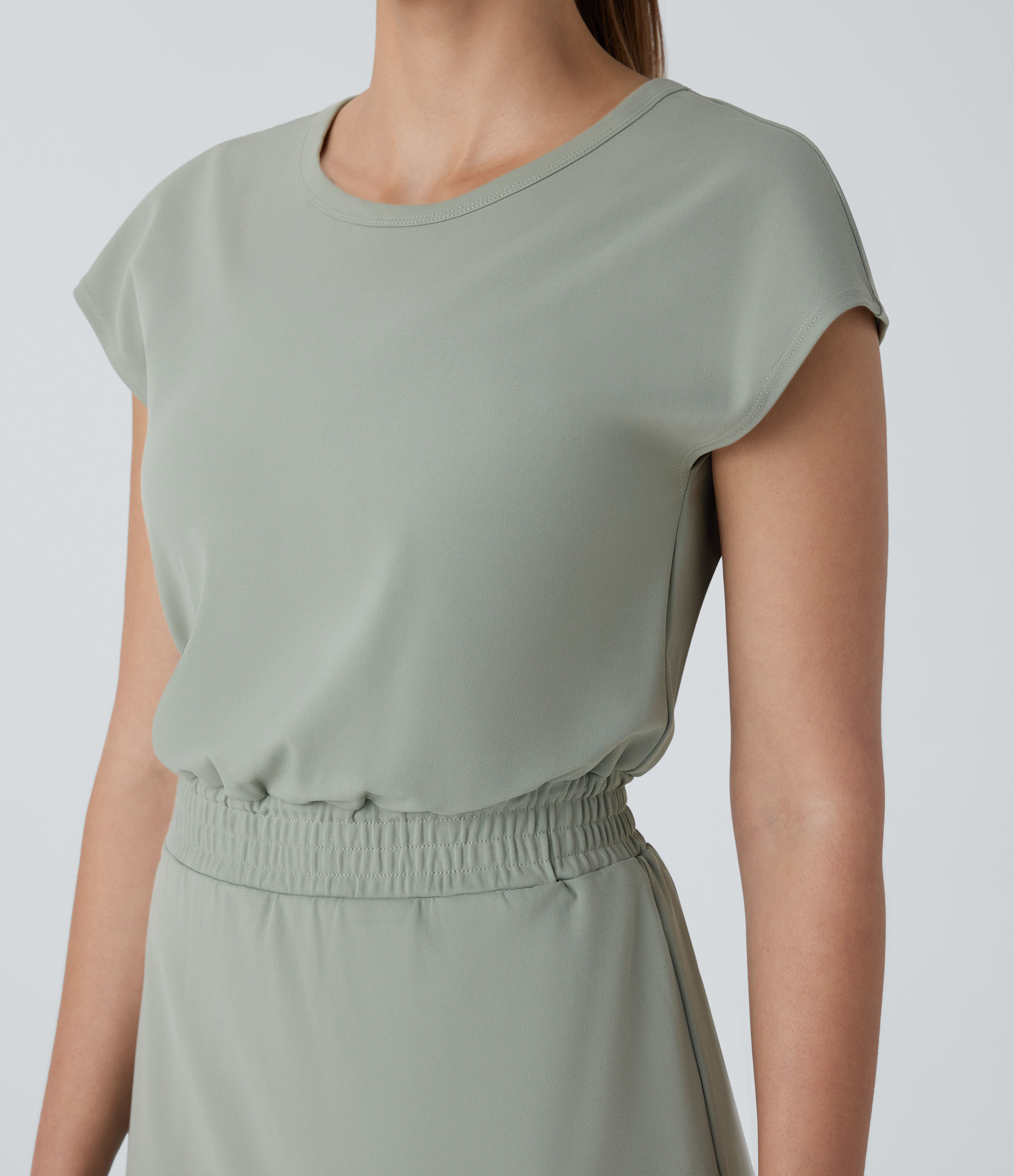 Halara Round Neck Short Sleeve 2-in-1 Side Pocket Split Mini Yoga Active Dress-Easy Peezy Edition Workout Dress - Asparagus - XL 