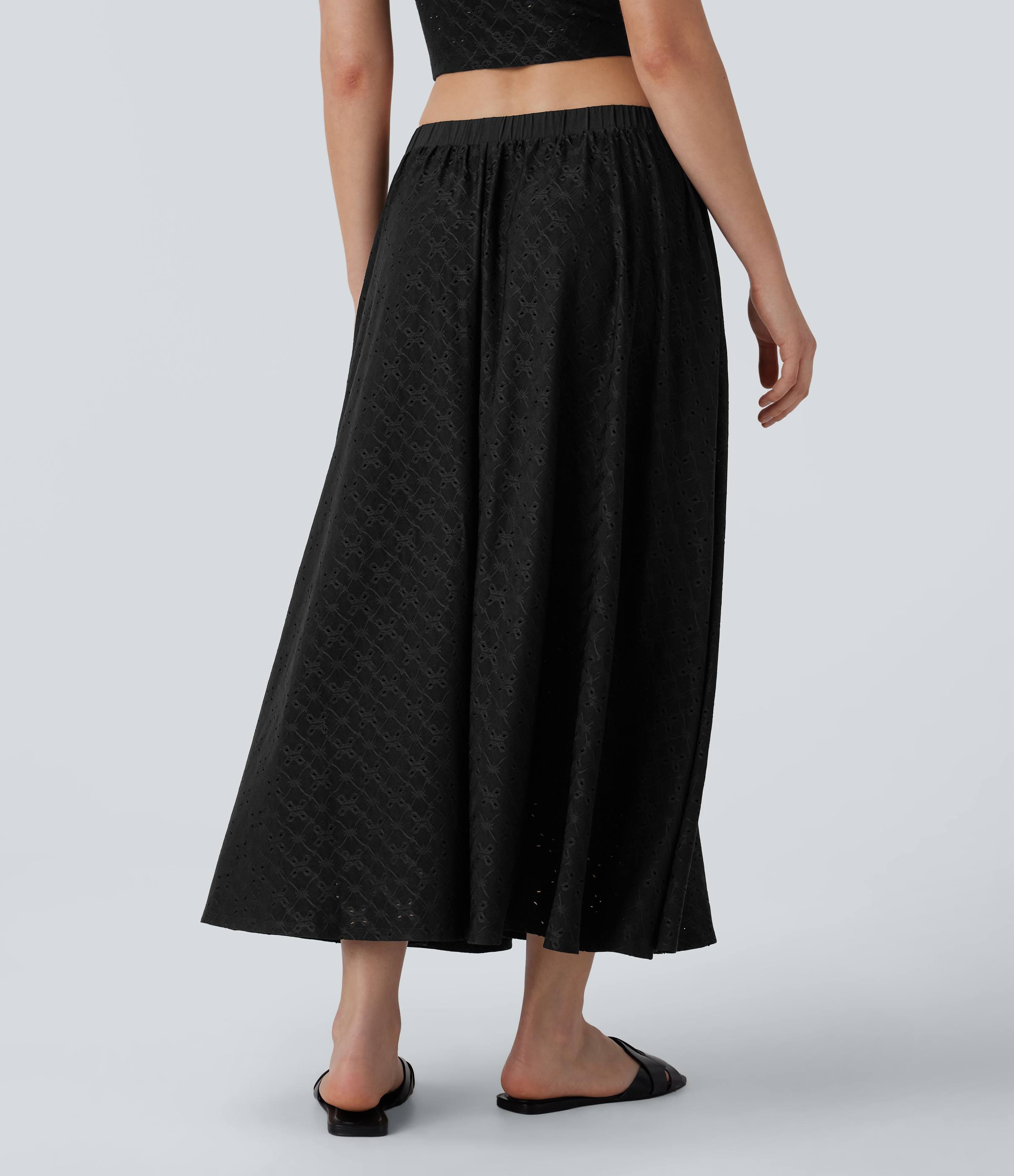 Halara Mid Low Rise Side Pocket 2-in-1 Cut Out Flowy Midi Resort Skirt  - Black - L(regular) 