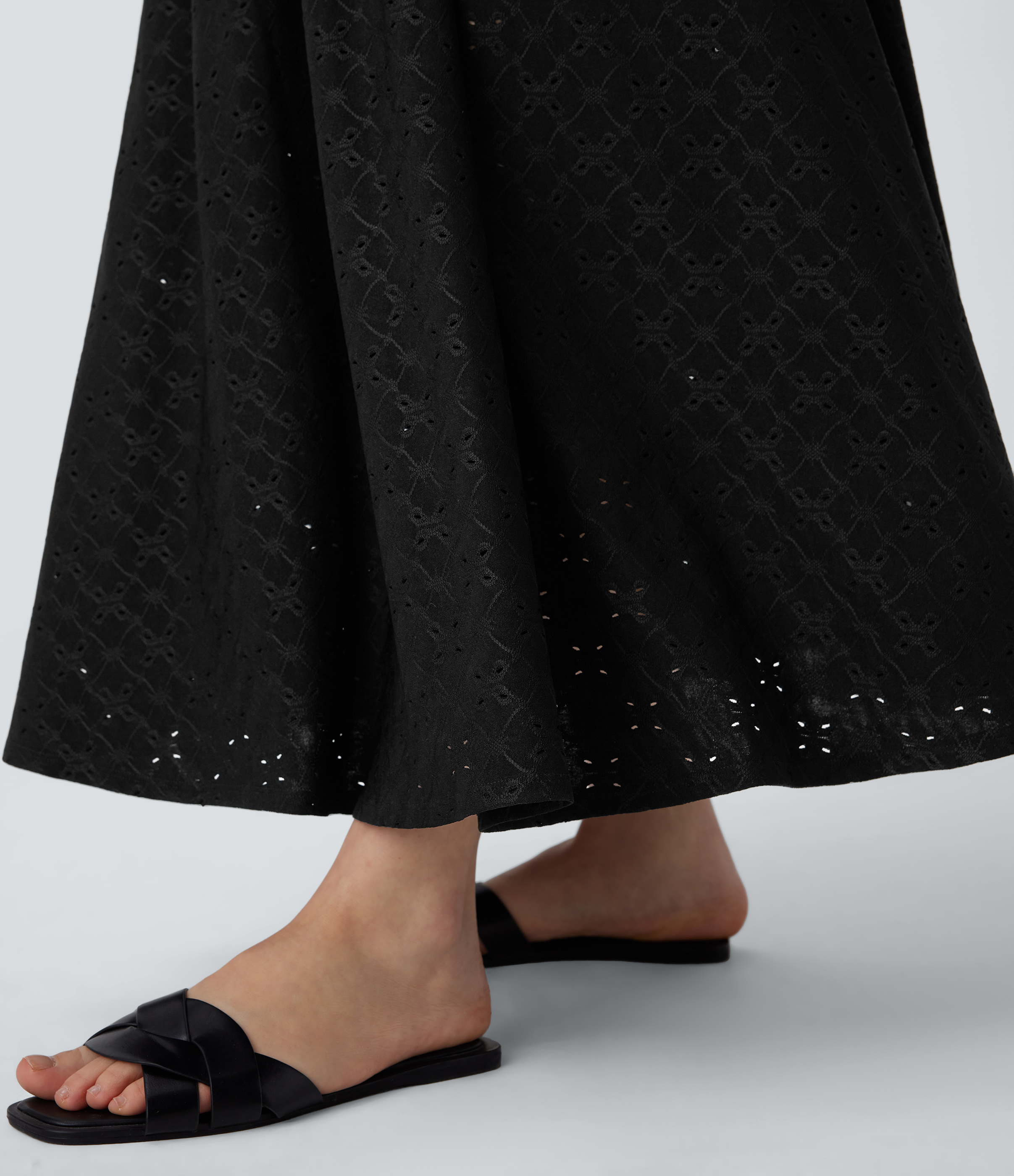 Halara Mid Low Rise Side Pocket 2-in-1 Cut Out Flowy Midi Resort Skirt  - Black - L(regular) 