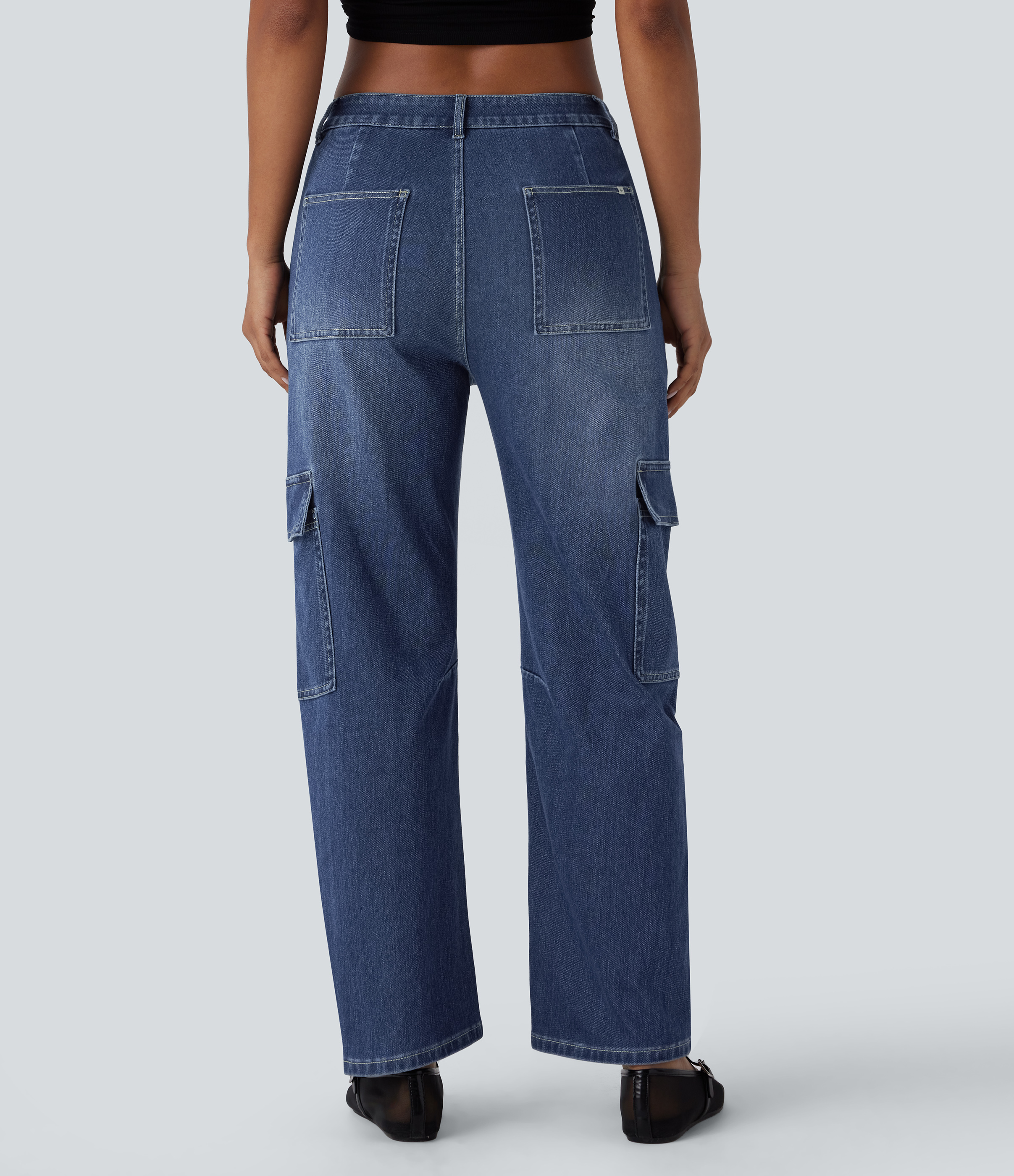 Royal Denim Halara Flex™ jean cargo barrel taille mi‑haute avec poches — lavé, coupe décontractée / 2