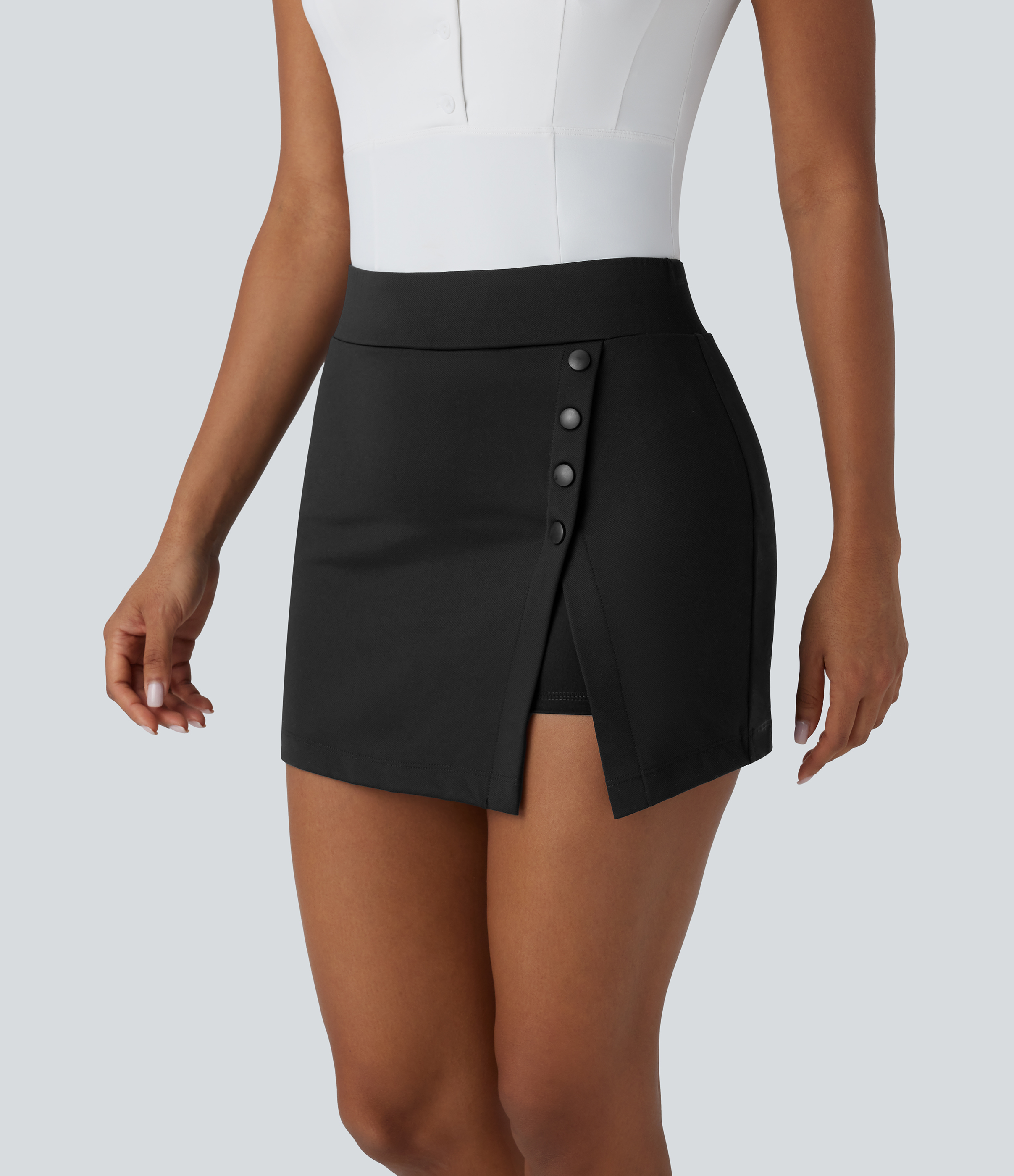 Halara High Waisted Decorative Button Split 2-in-1 Side Pocket Mini Golf Skirt-Golf Tee Pocket  - Black - XL(regular) midi skirt a line skirt 