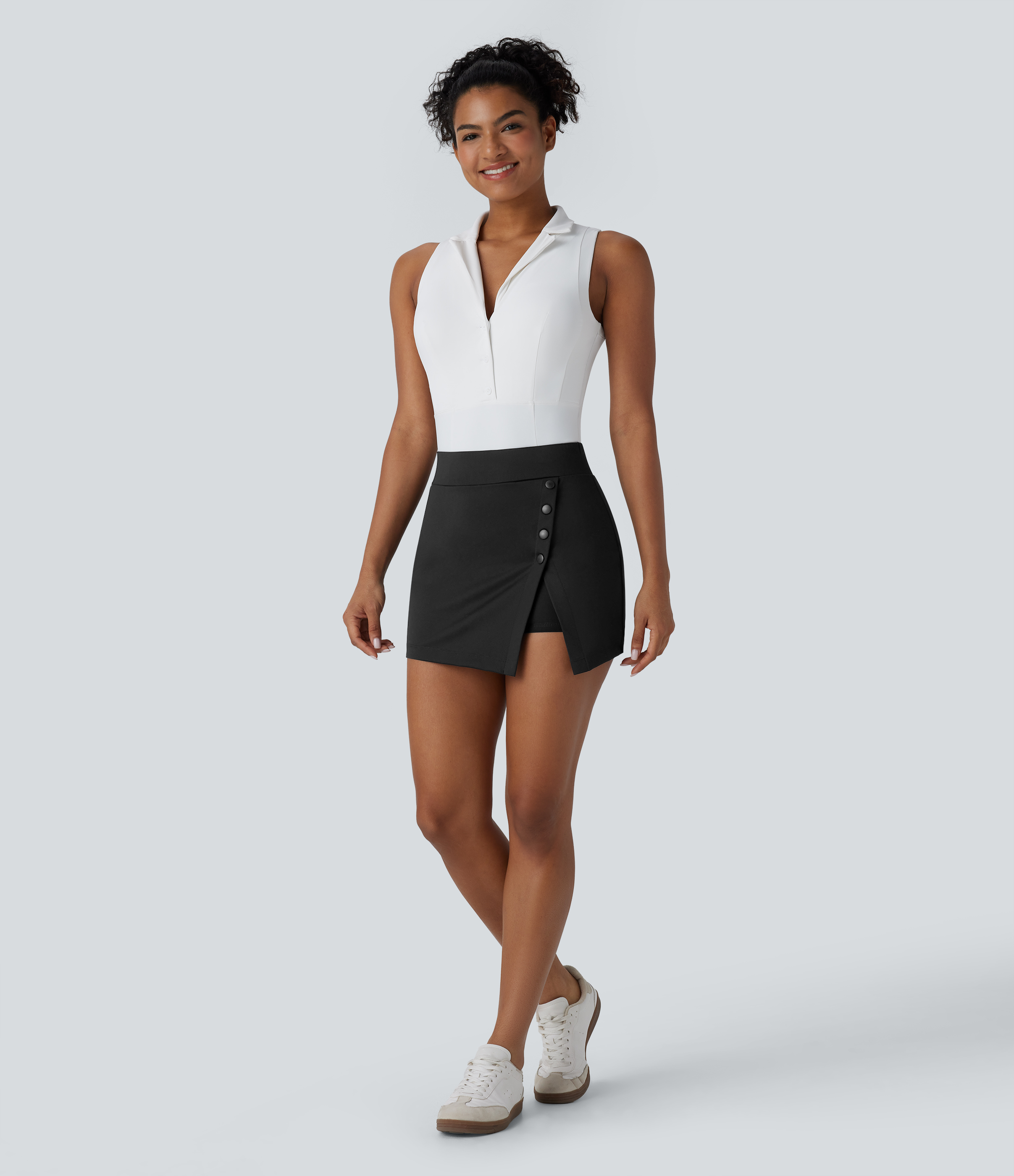 Halara High Waisted Decorative Button Split 2-in-1 Side Pocket Mini Golf Skirt-Golf Tee Pocket  - Black - XL(regular) midi skirt a line skirt 