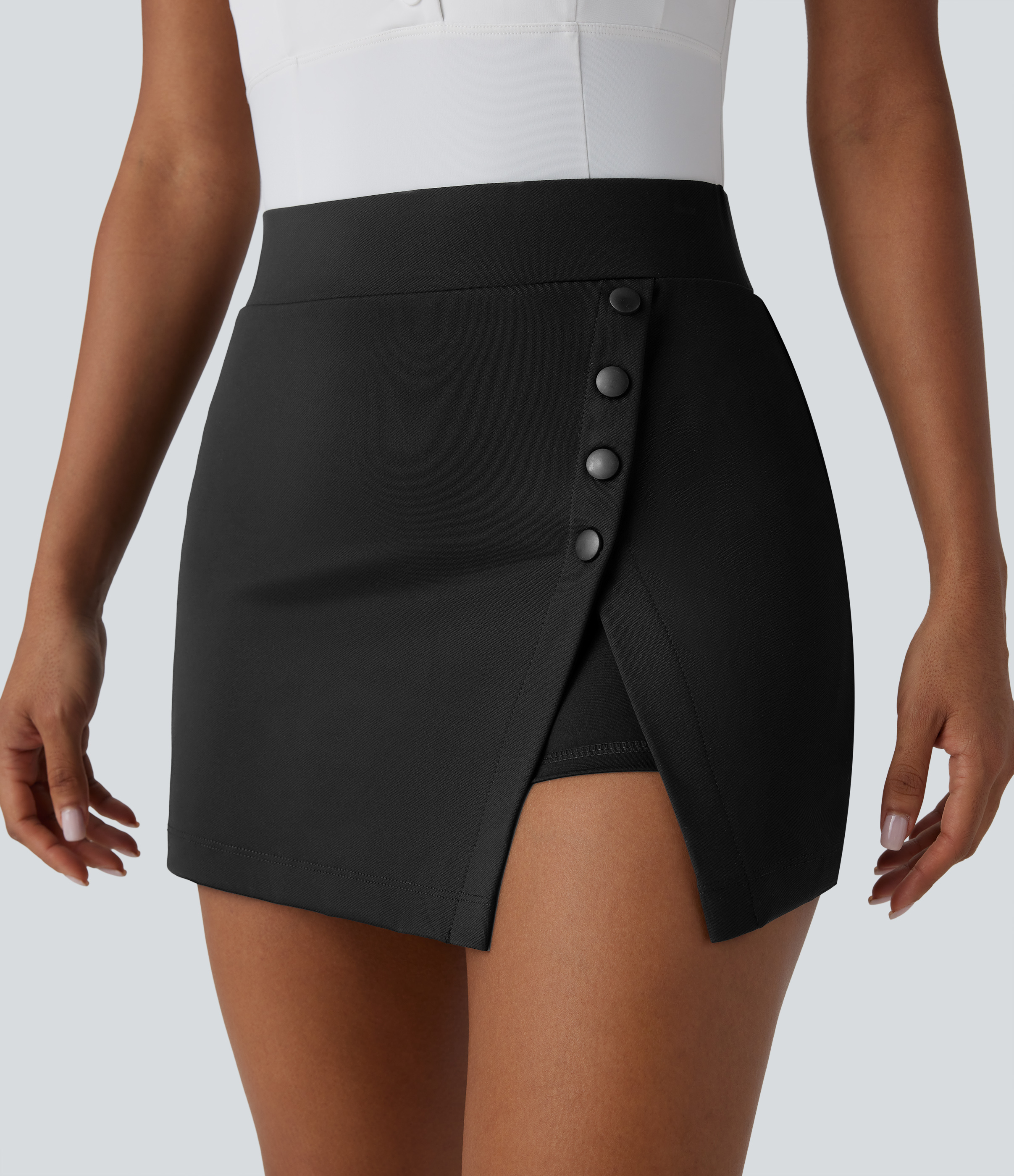 Halara High Waisted Decorative Button Split 2-in-1 Side Pocket Mini Golf Skirt-Golf Tee Pocket  - Black - XL(regular) midi skirt a line skirt 
