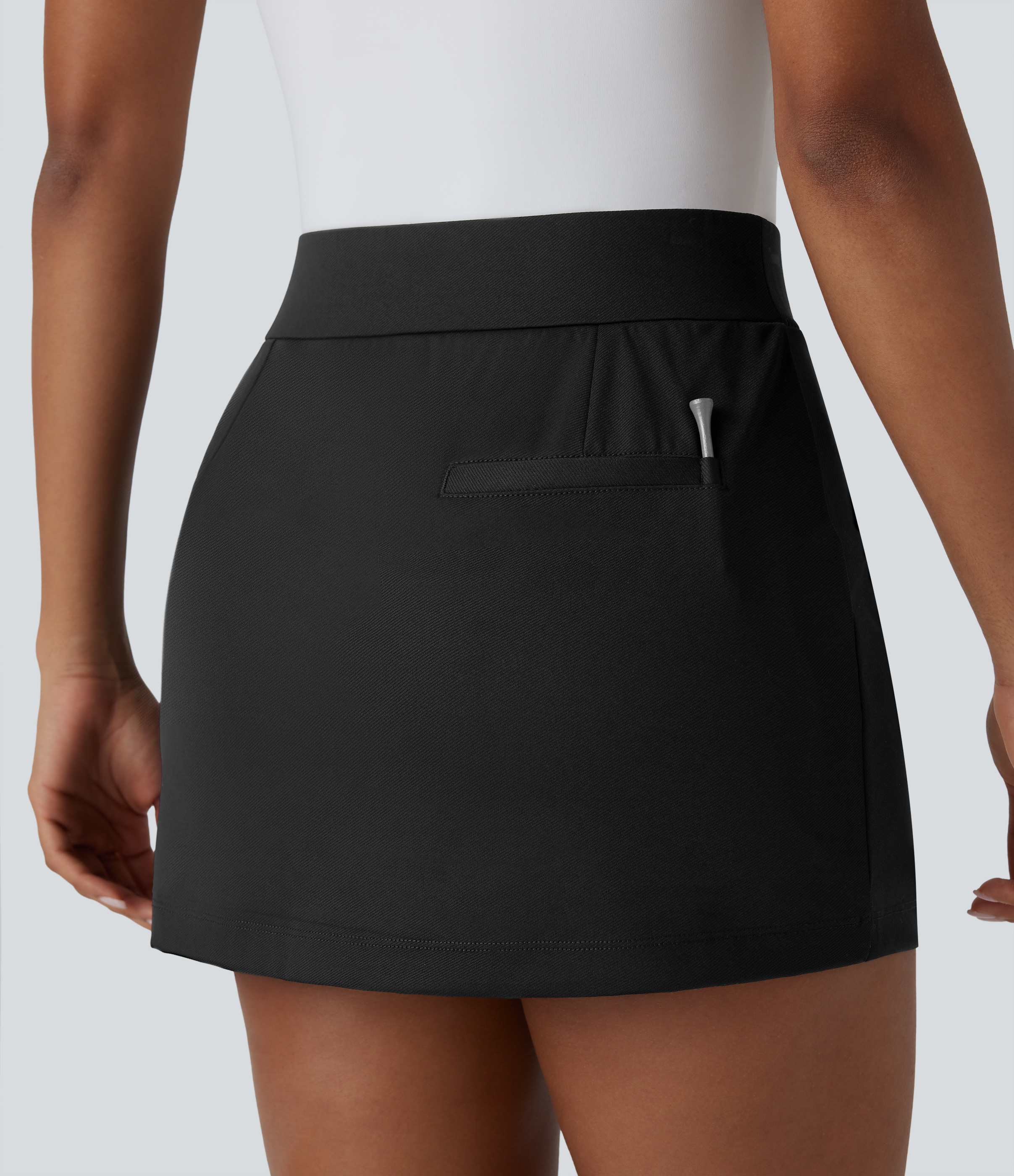 Halara High Waisted Decorative Button Split 2-in-1 Side Pocket Mini Golf Skirt-Golf Tee Pocket  - Black - XL(regular) midi skirt a line skirt 