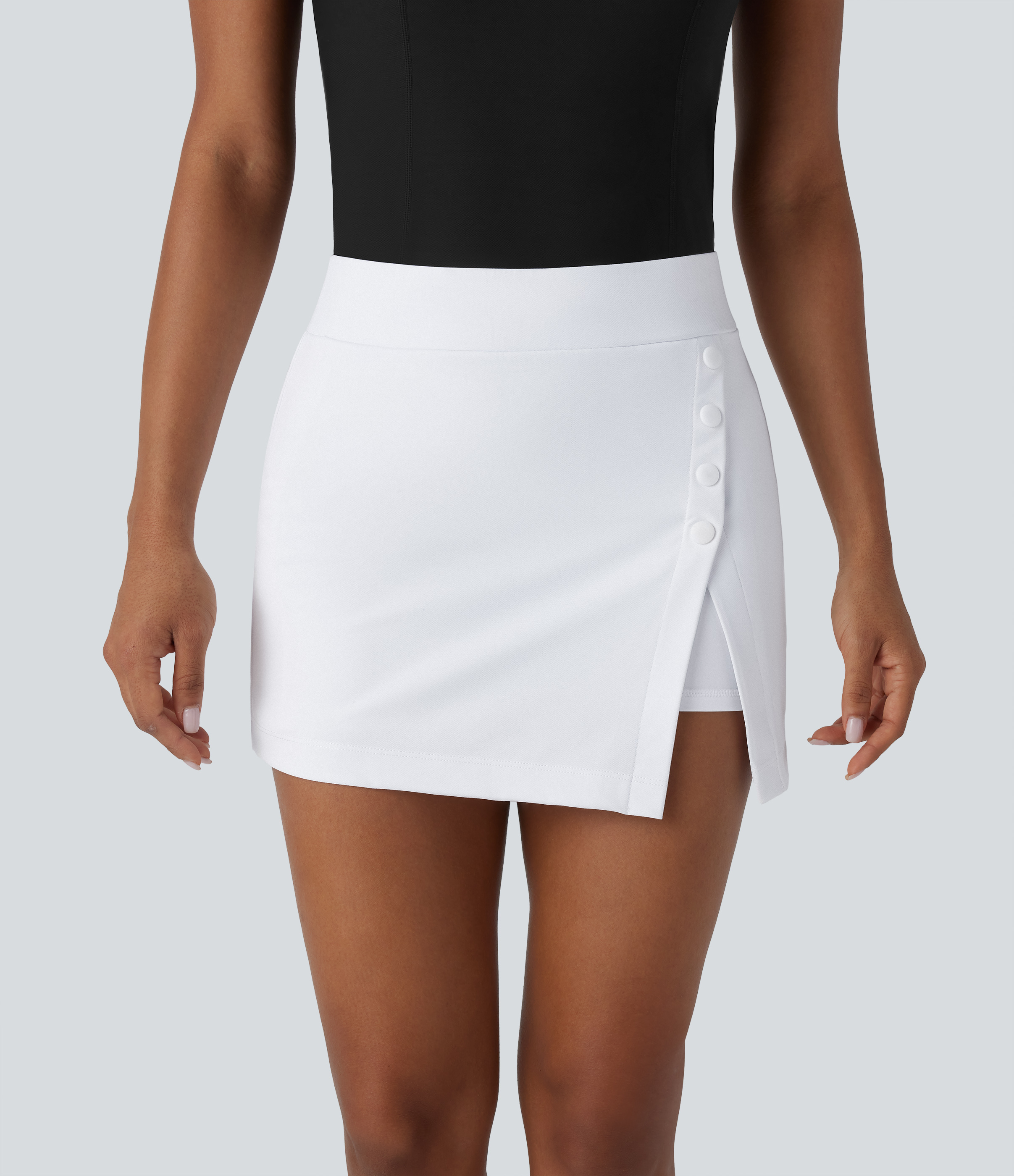 Halara High Waisted Decorative Button Split 2-in-1 Side Pocket Mini Golf Skirt-Golf Tee Pocket  - White - XS(regular) midi skirt a line skirt 