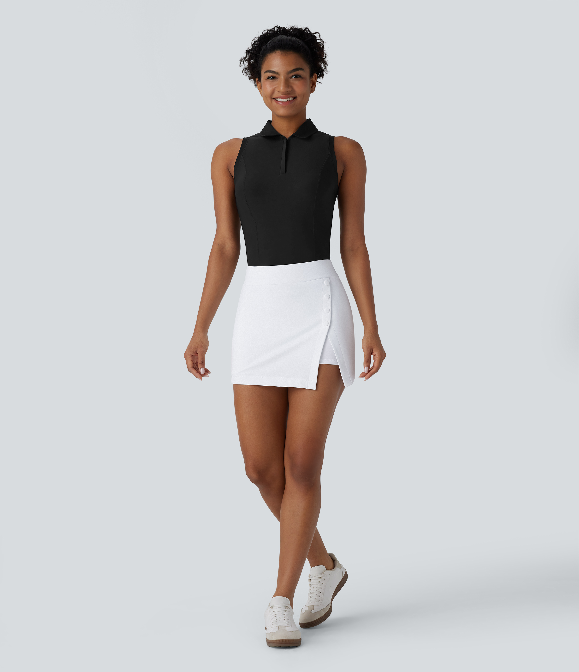 Halara High Waisted Decorative Button Split 2-in-1 Side Pocket Mini Golf Skirt-Golf Tee Pocket  - White - XS(regular) midi skirt a line skirt 