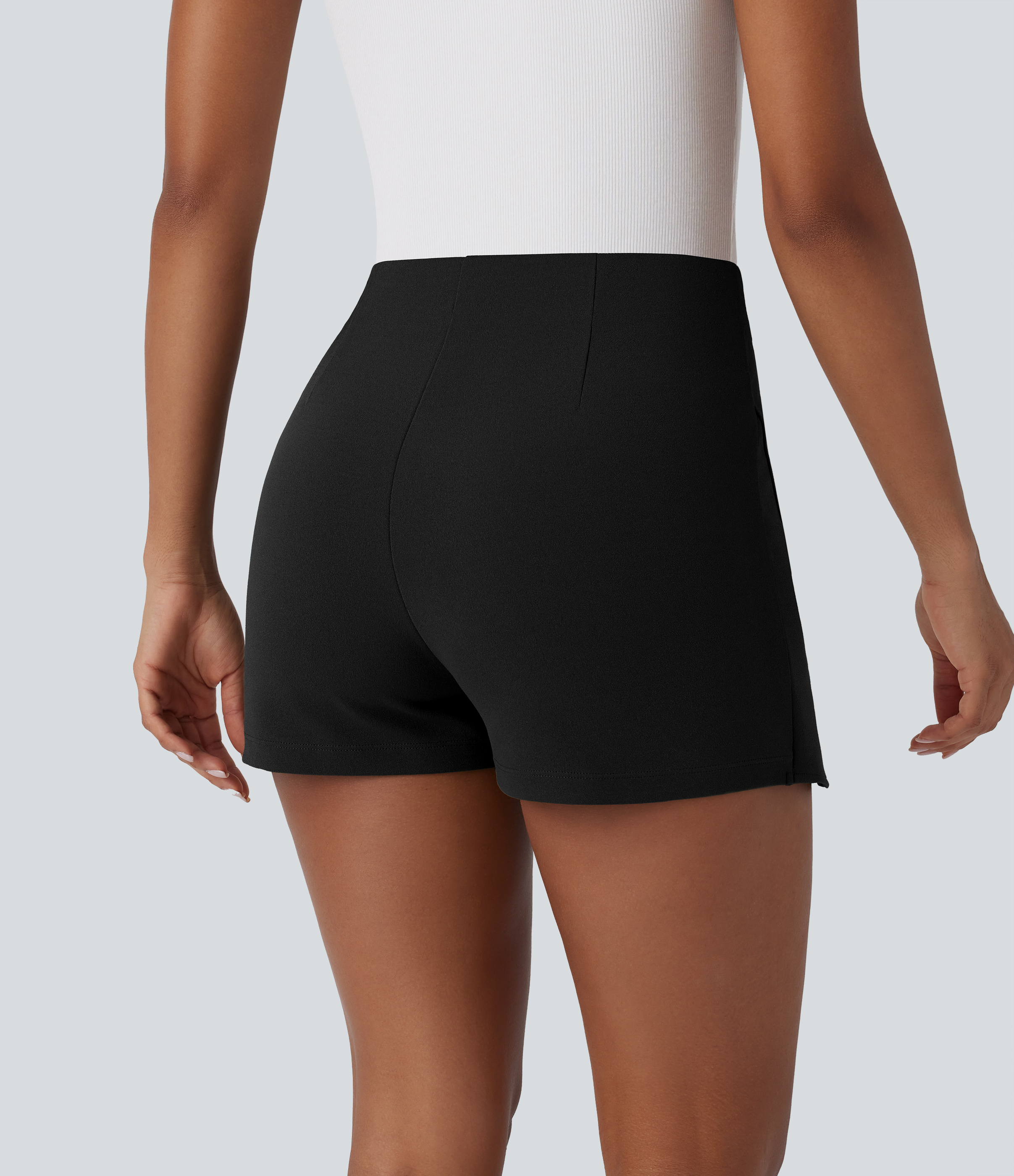Halara High Waisted Invisible Zipper Split Mini Work Skort  - Black - L(regular) 