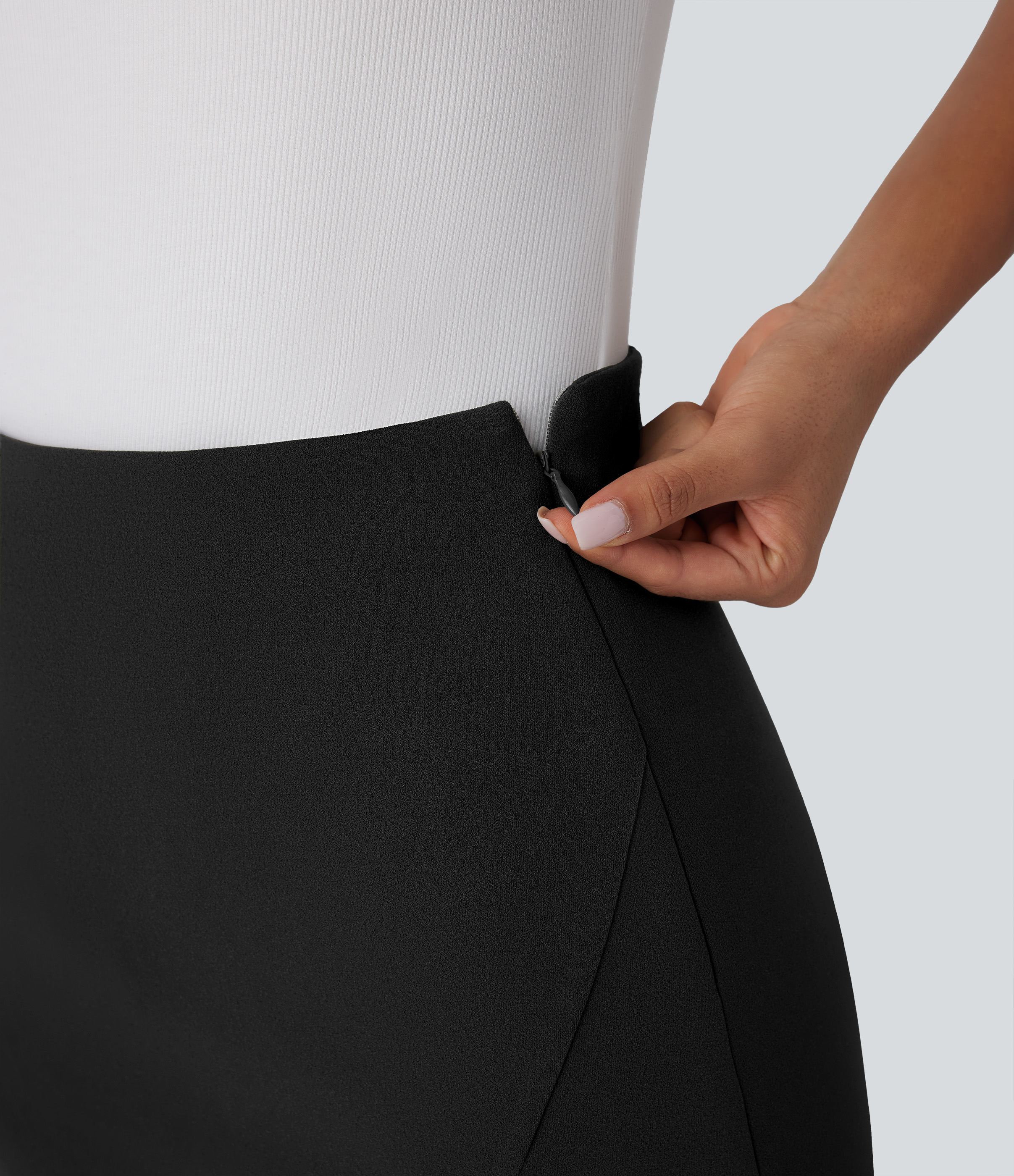 Halara High Waisted Invisible Zipper Split Mini Work Skort  - Black - L(regular) 