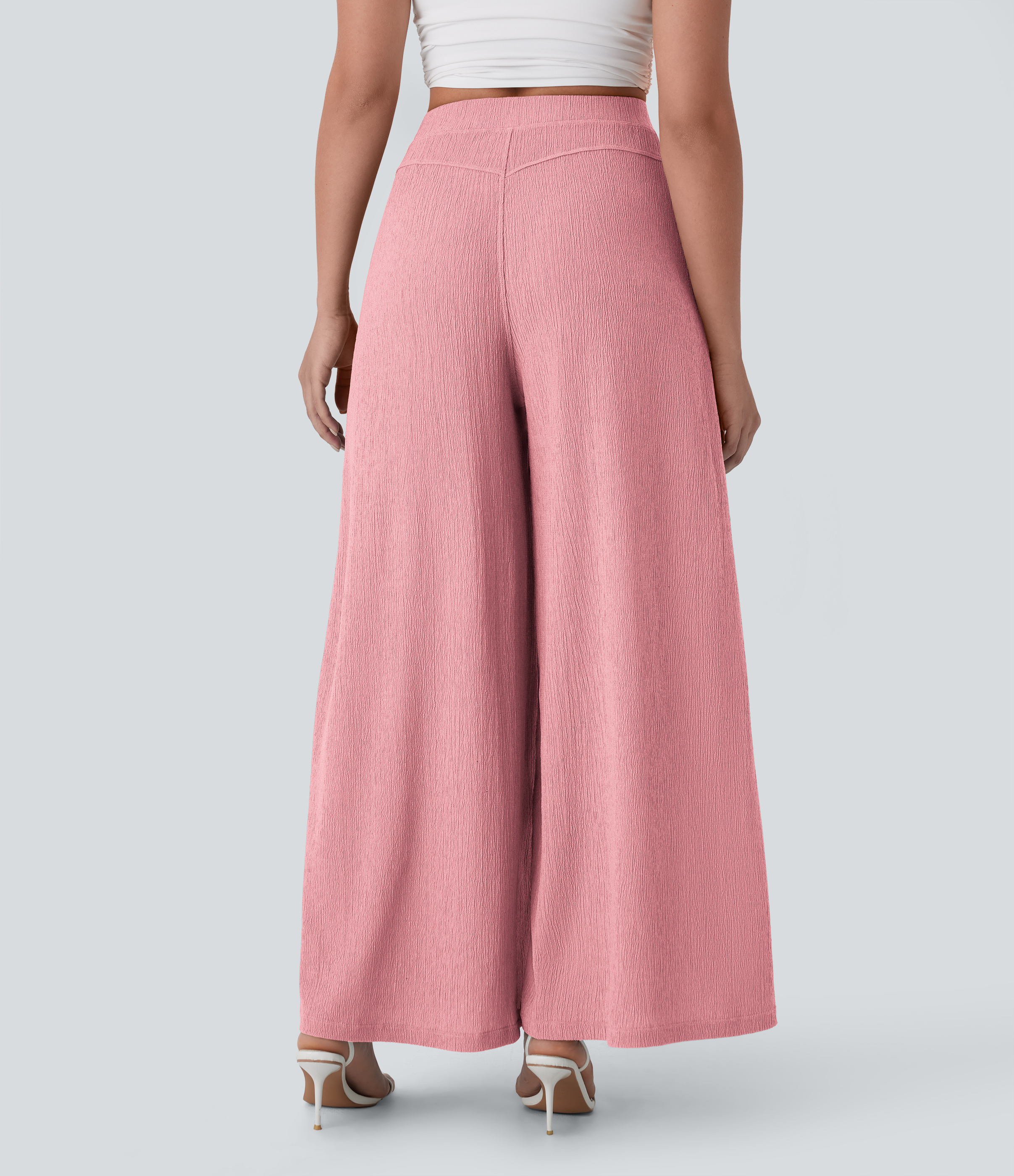 Halara High Waisted Side Pocket Wide Leg Flowy Casual Pants  - Bridal Rose - M(regular) sweatpants jogger pants stacked sweatpants 