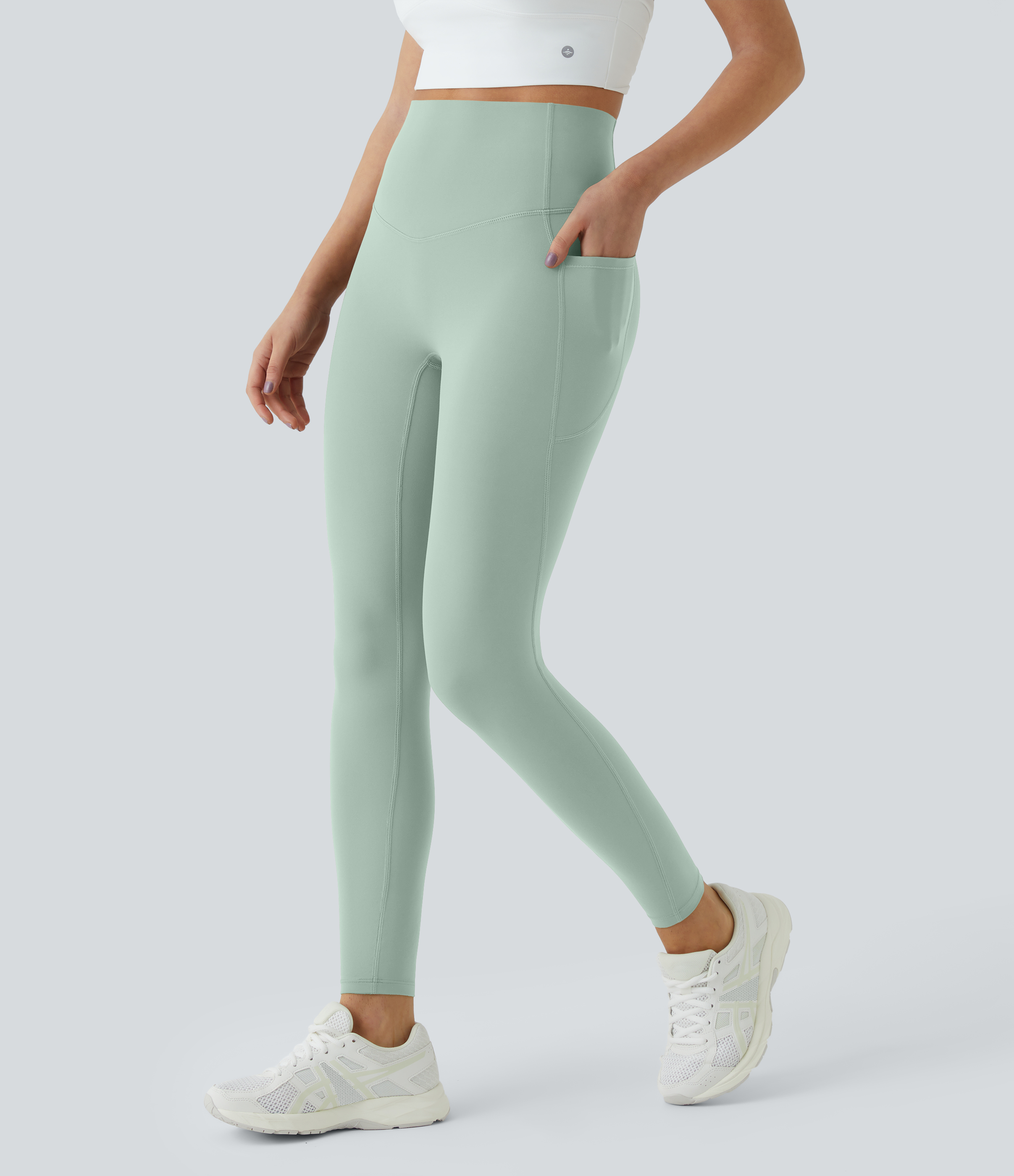 Halara SoCinched High Waisted Tummy Control Side Pocket Shaping Training UltraSculpt Leggings  - Iceberg Green - XL(7/8) gym leggings 