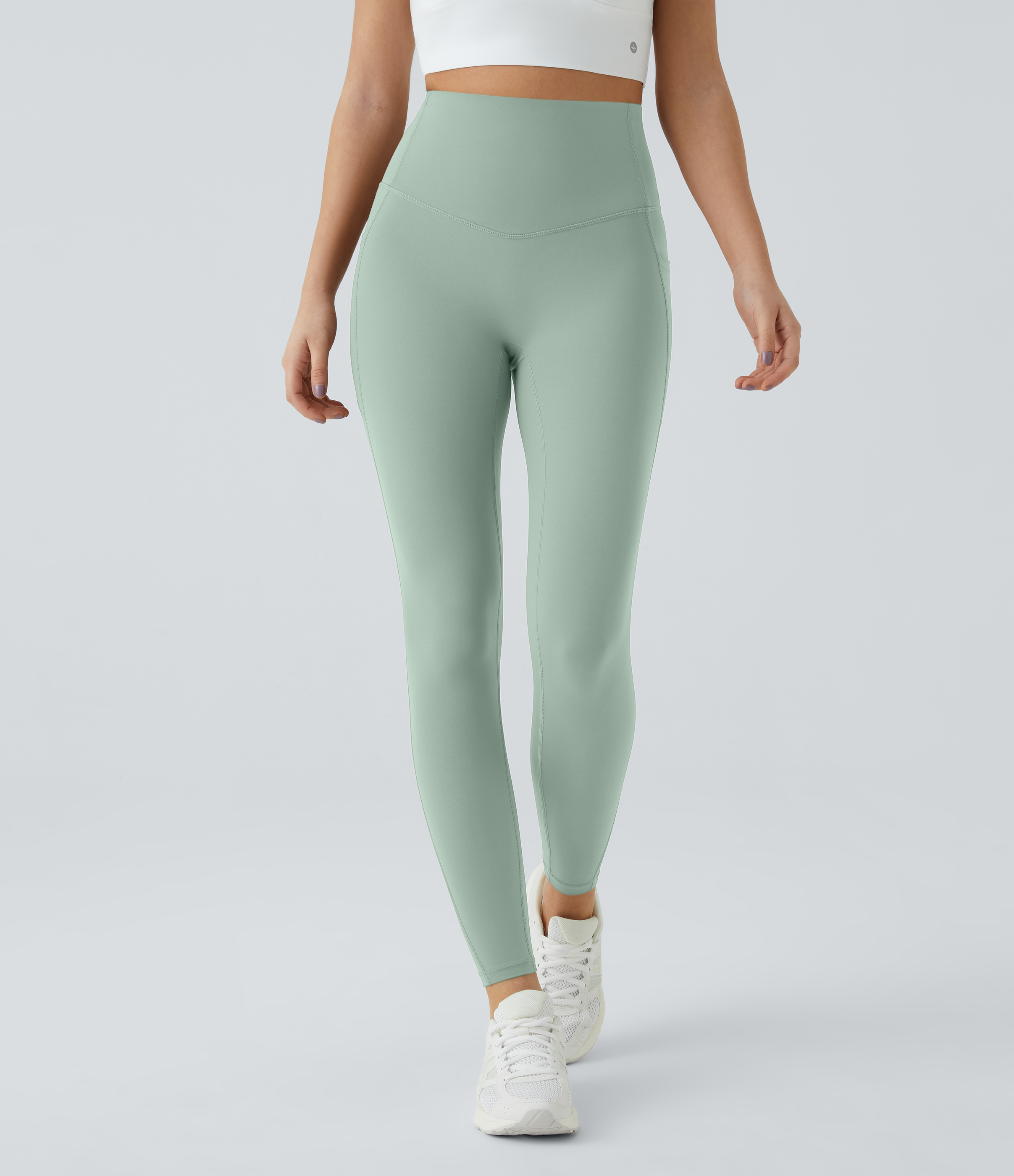 Halara SoCinched High Waisted Tummy Control Side Pocket Shaping Training UltraSculpt Leggings  - Iceberg Green - XL(7/8) gym leggings 