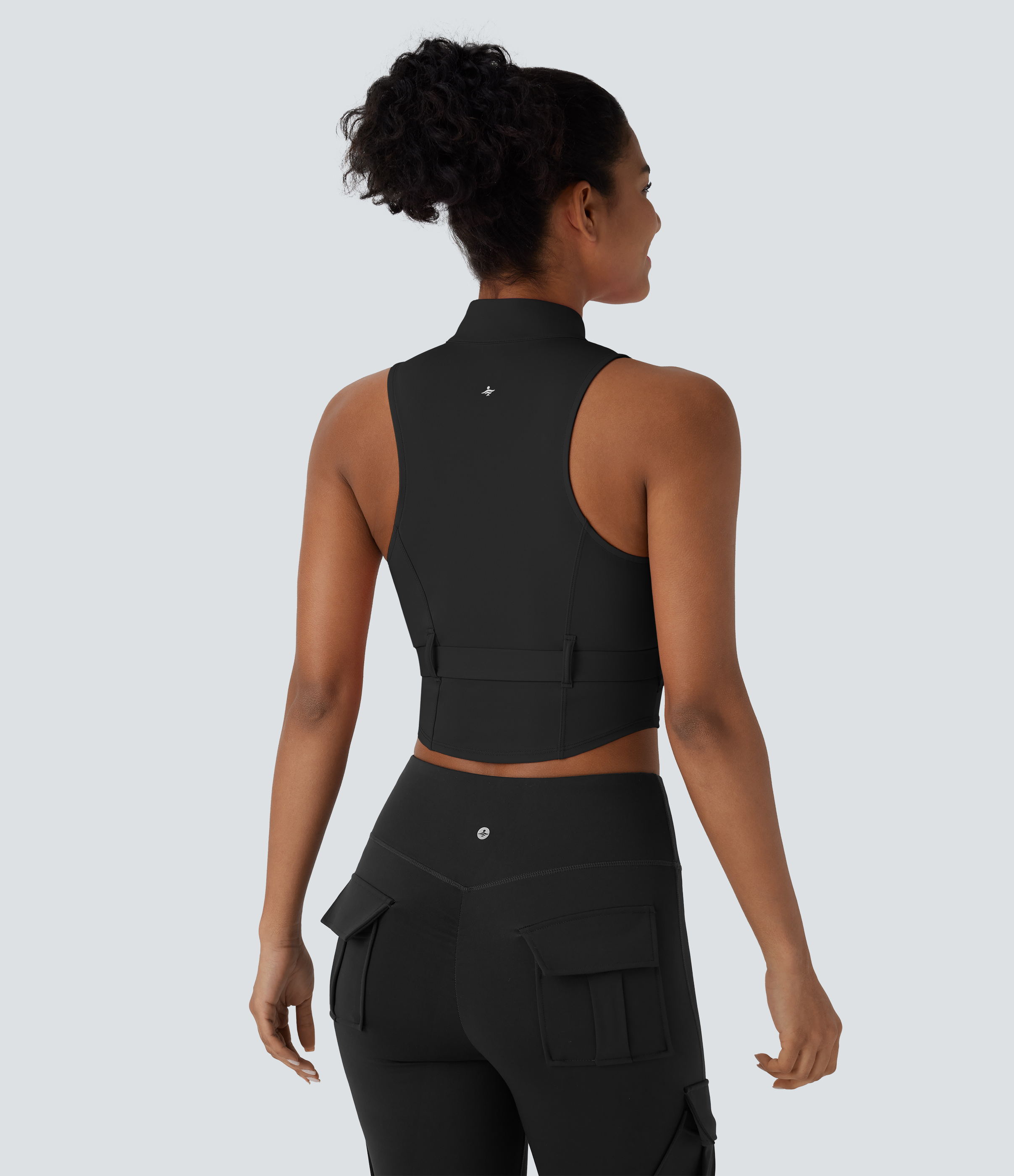 Halara Softlyzeroв„ў QuickDry Stand Collar Zipper Belted Curved Hem Slim Pickleball Sports Top  - Black - XS 