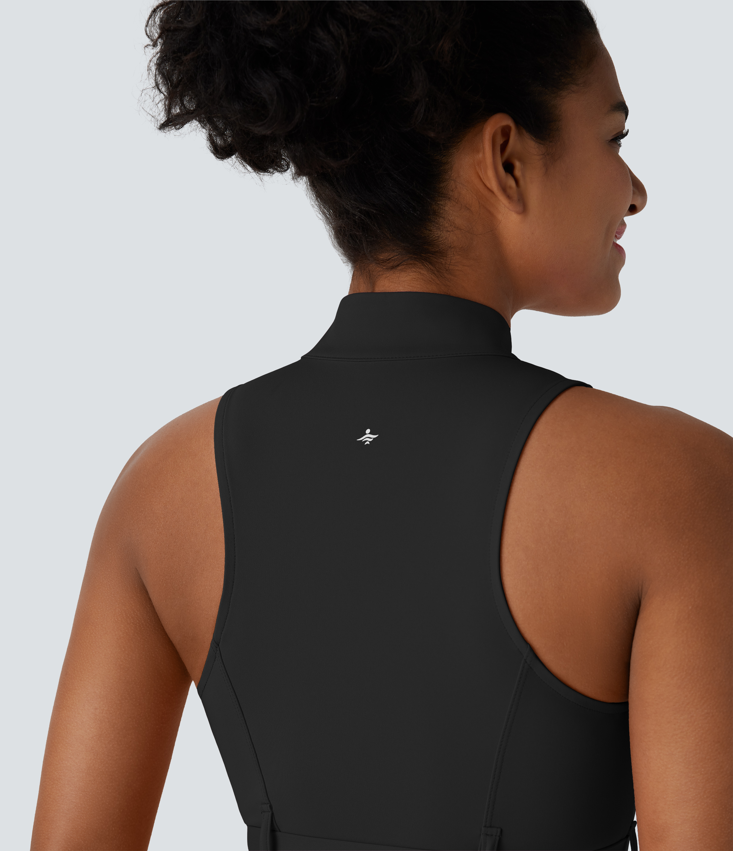 Halara Softlyzeroв„ў QuickDry Stand Collar Zipper Belted Curved Hem Slim Pickleball Sports Top  - Black - XS 