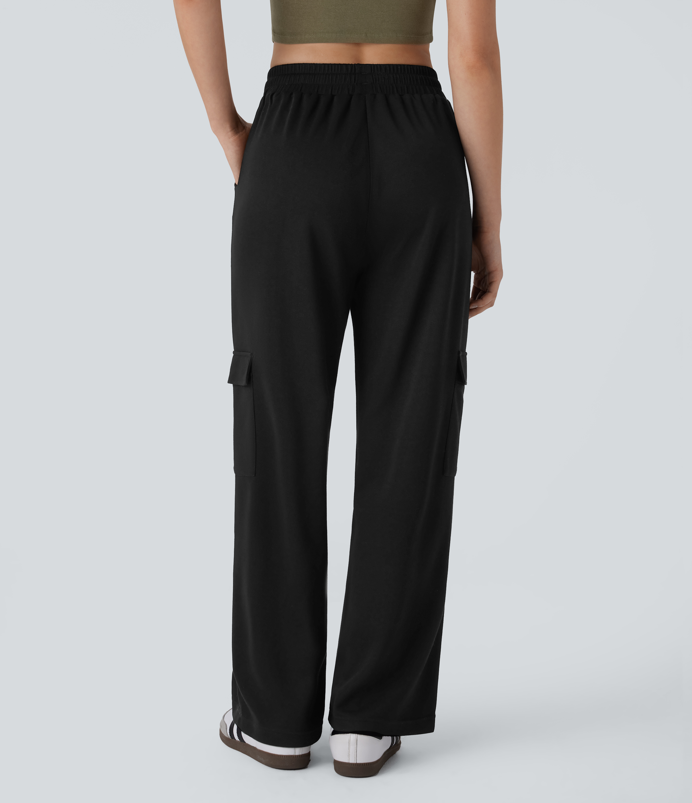 Halara High Waisted Drawstring Multiple Pockets Cargo Straight Leg Casual Pants  - Black - XL(regular) sweatpants jogger pants 