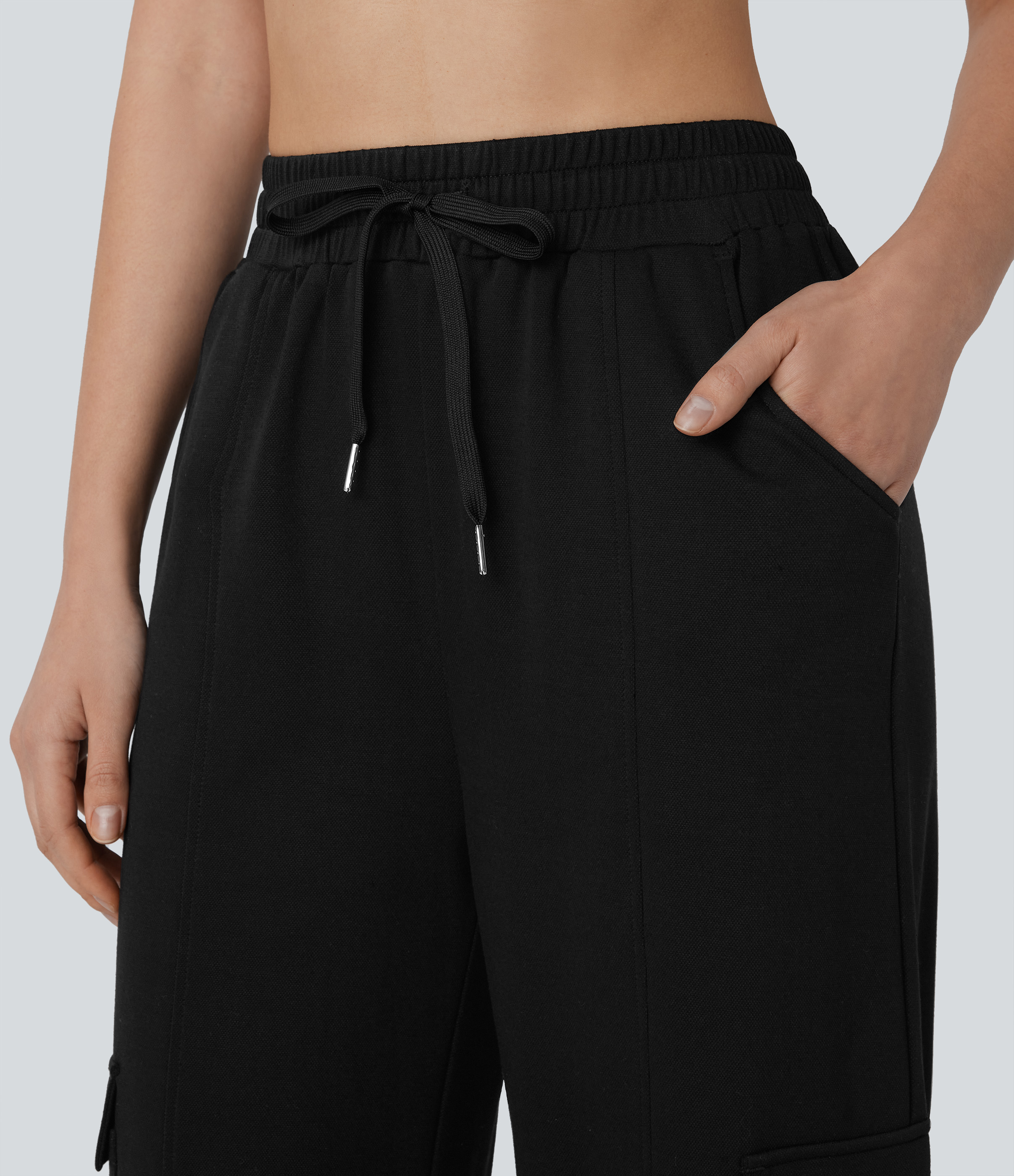 Halara High Waisted Drawstring Multiple Pockets Cargo Straight Leg Casual Pants  - Black - XL(regular) sweatpants jogger pants 