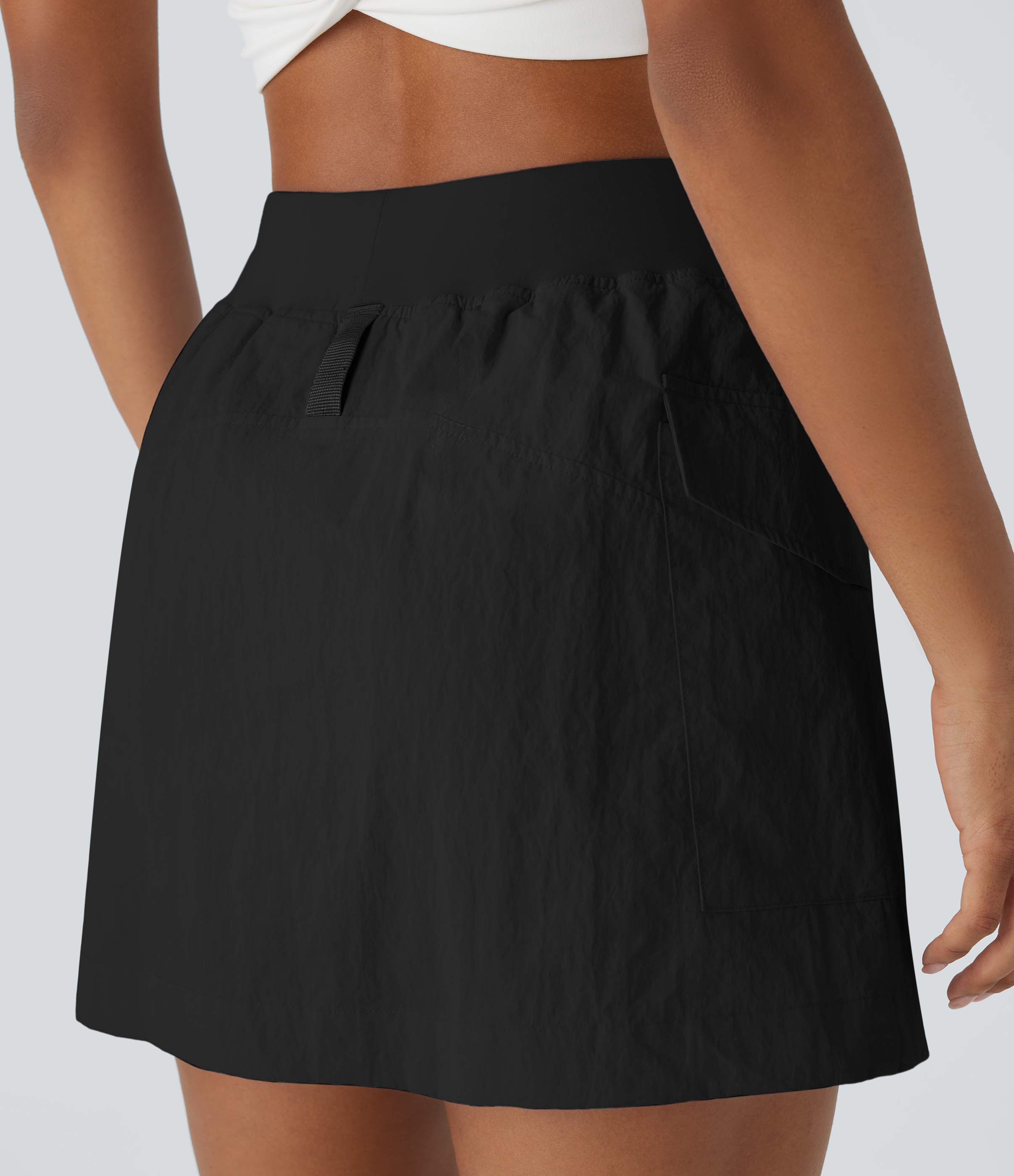 Halara Water Repellent High Waisted Side Pocket 2-in-1 Mini Hiking Skirt-UPF50+  - Black - L(regular) midi skirt a line skirt golfing skirt 