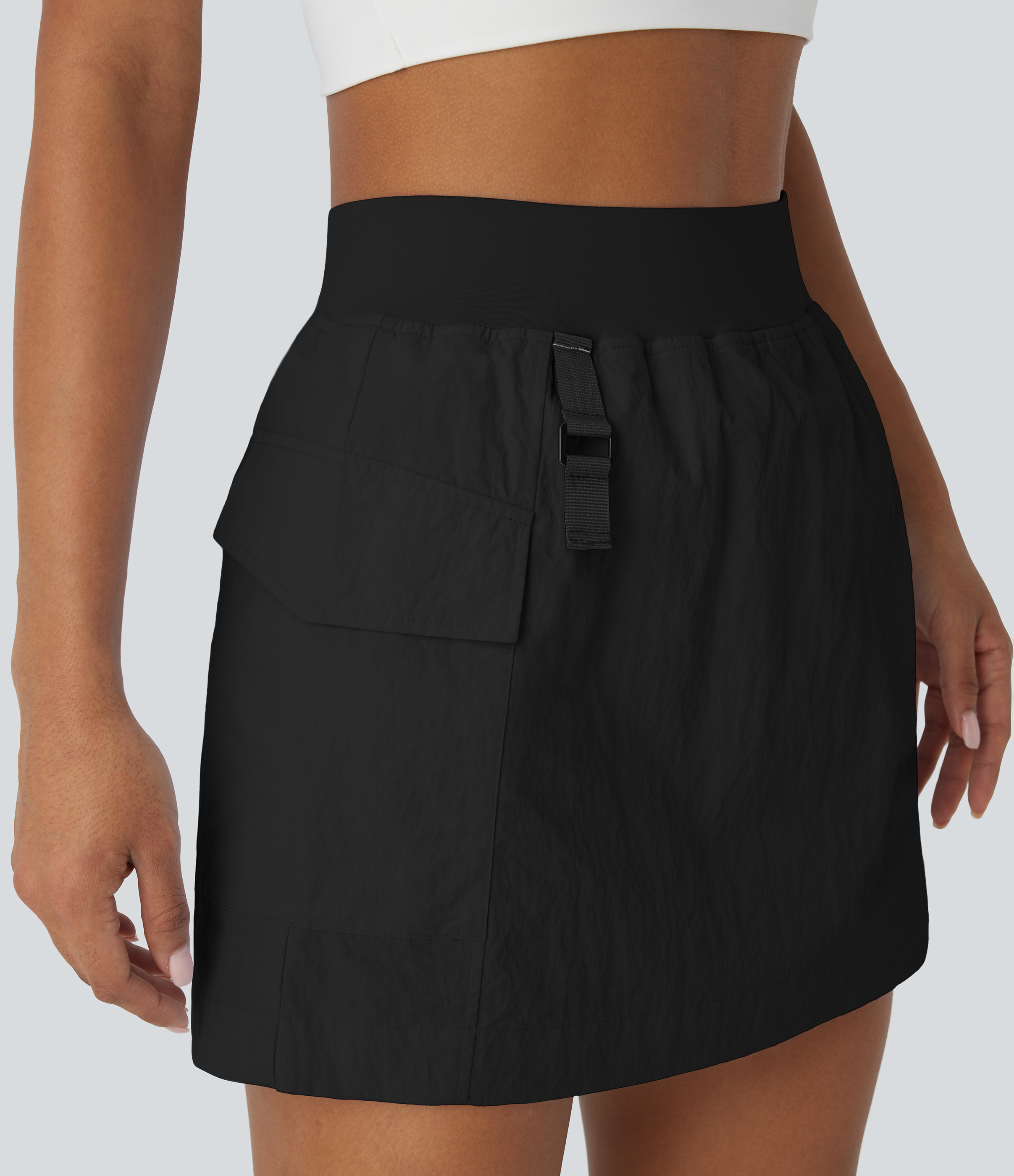 Halara Water Repellent High Waisted Side Pocket 2-in-1 Mini Hiking Skirt-UPF50+  - Black - L(regular) midi skirt a line skirt golfing skirt 