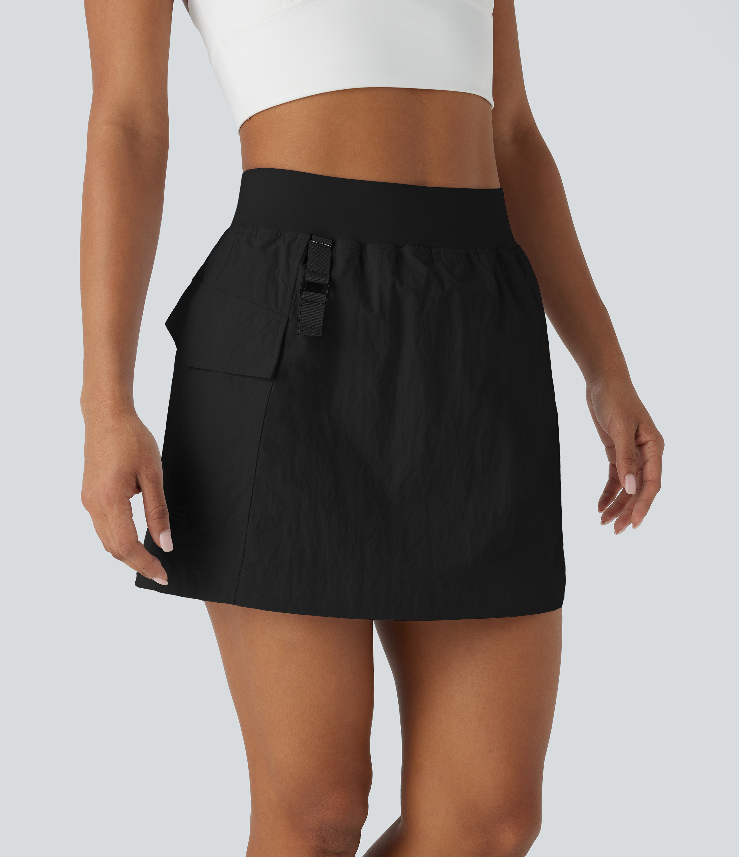 Halara Water Repellent High Waisted Side Pocket 2-in-1 Mini Hiking Skirt-UPF50+  - Black - L(regular) midi skirt a line skirt golfing skirt 
