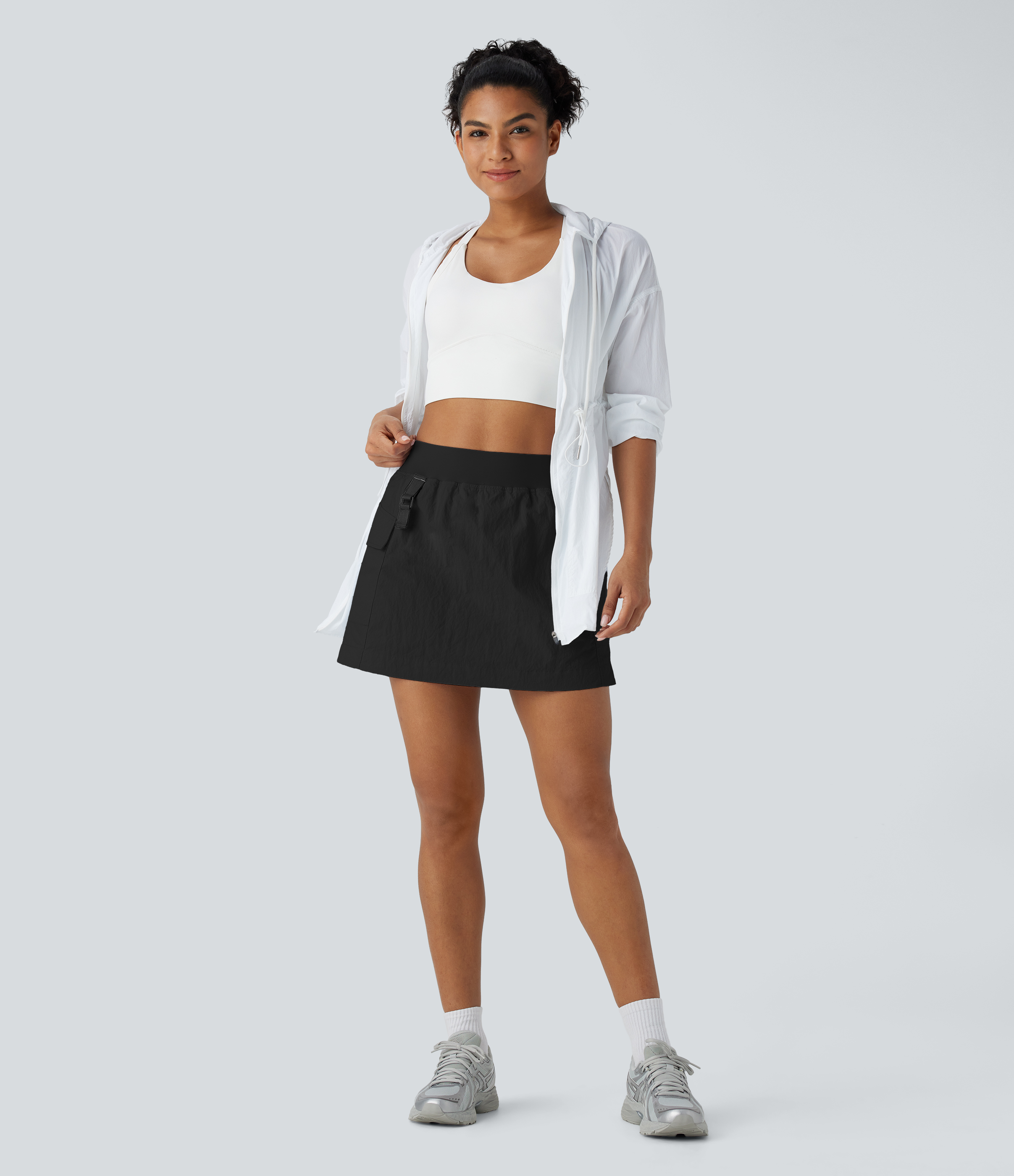 Halara Water Repellent High Waisted Side Pocket 2-in-1 Mini Hiking Skirt-UPF50+  - Black - L(regular) midi skirt a line skirt golfing skirt 