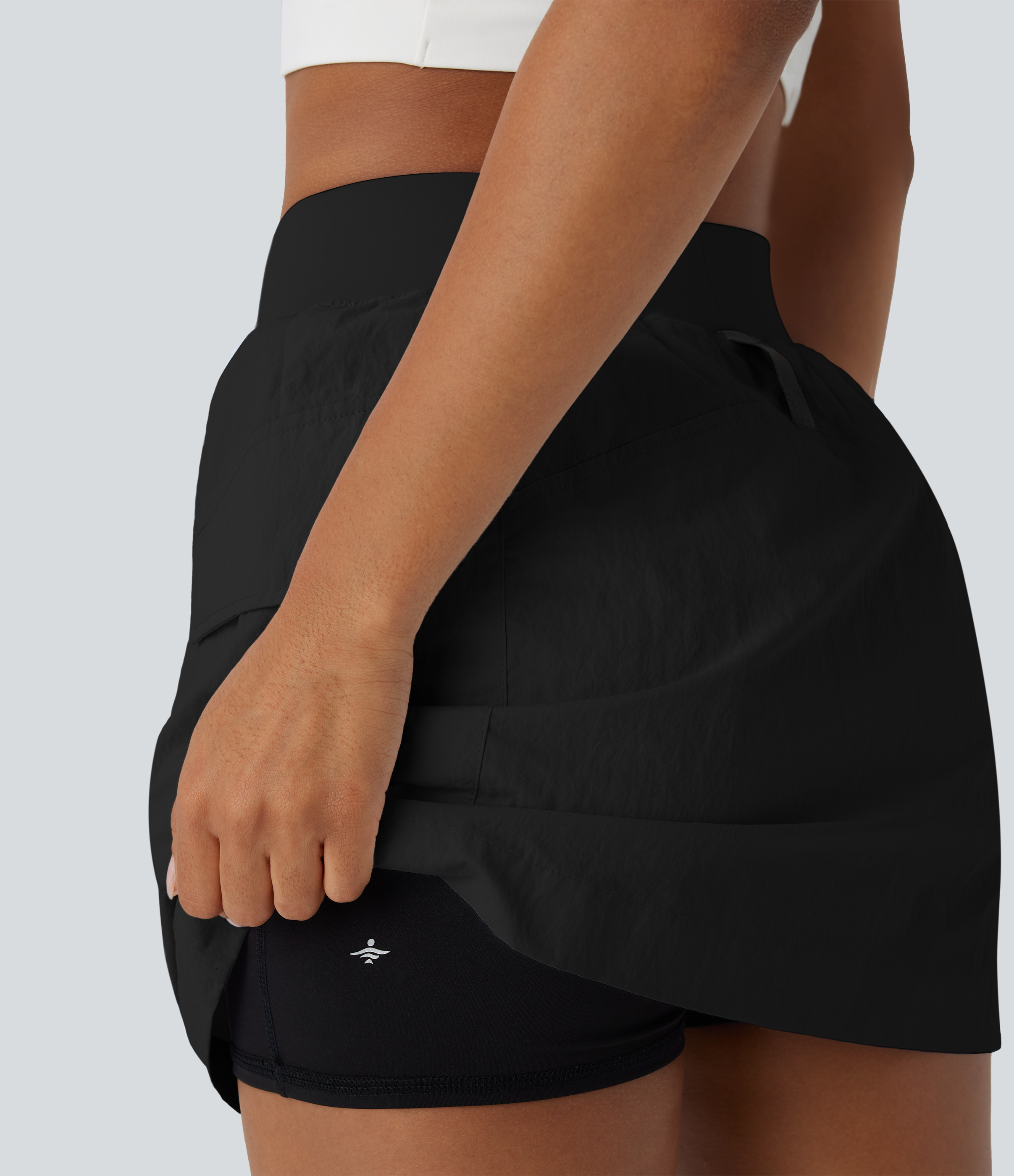Halara Water Repellent High Waisted Side Pocket 2-in-1 Mini Hiking Skirt-UPF50+  - Black - L(regular) midi skirt a line skirt golfing skirt 